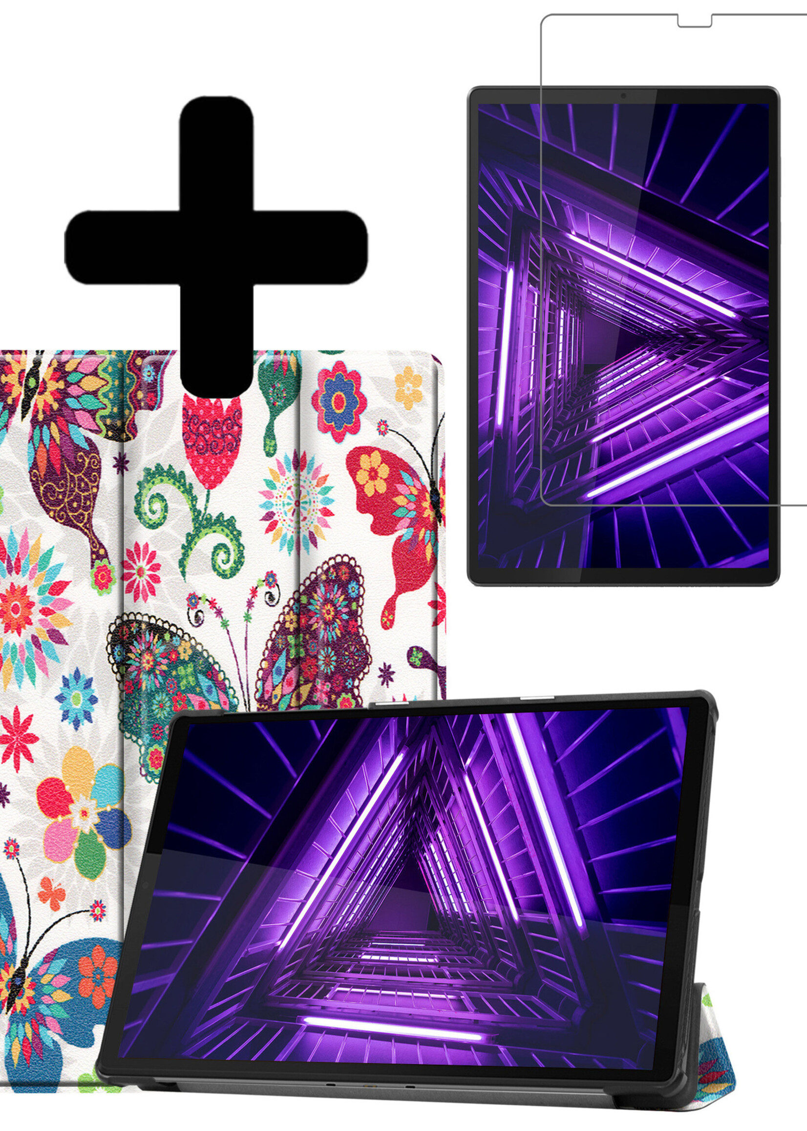 LUQ Hoes Geschikt voor Lenovo Tab M10 FHD Plus 2nd Gen Hoes Luxe Hoesje Book Case Met Screenprotector - Hoesje Geschikt voor Lenovo Tab M10 FHD Plus (2e Gen) Hoes Cover - Vlinders