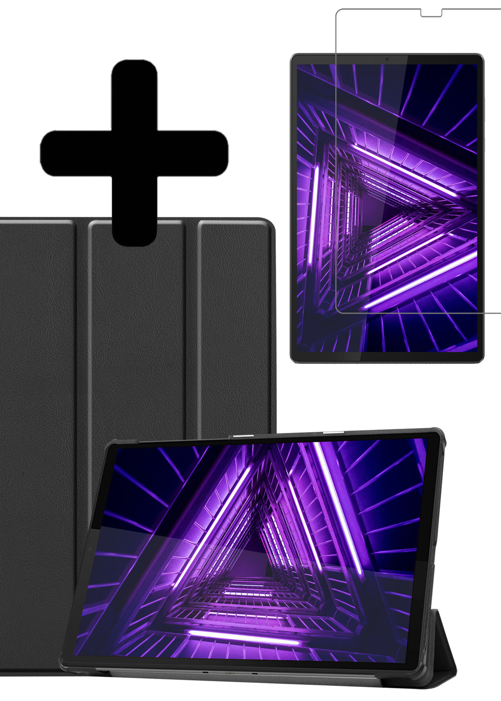 LUQ Hoes Geschikt voor Lenovo Tab M10 FHD Plus 2nd Gen Hoes Luxe Hoesje Book Case Met Screenprotector - Hoesje Geschikt voor Lenovo Tab M10 FHD Plus (2e Gen) Hoes Cover - Zwart