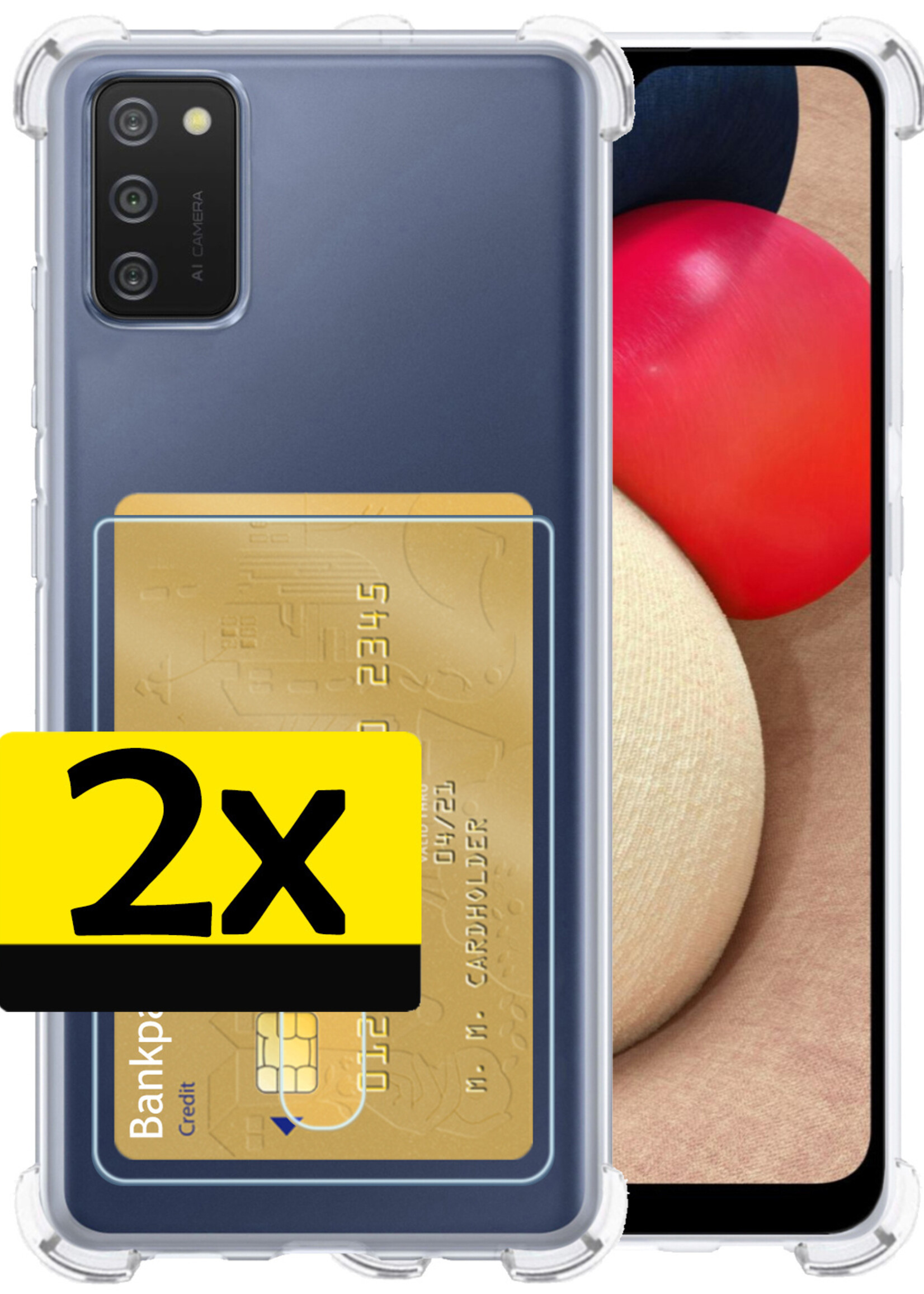 LUQ Hoesje Geschikt voor Samsung A02s Hoesje Case Pashouder Cover Siliconen - Hoes Geschikt voor Samsung Galaxy A02s Hoesje Met Kaarthouder - Transparant - 2 Stuks