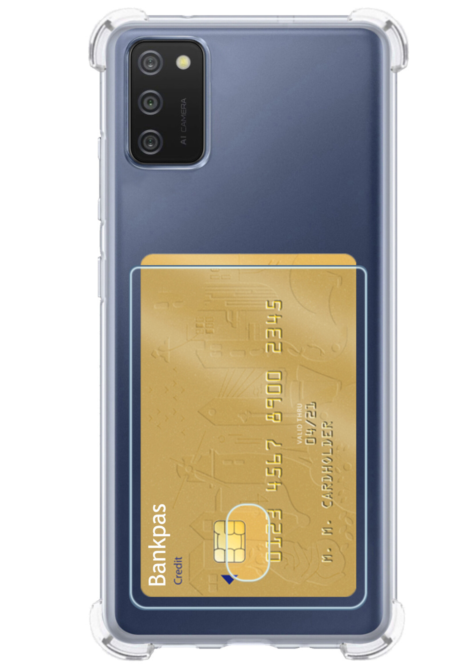 LUQ Hoesje Geschikt voor Samsung A02s Hoesje Case Pashouder Cover Siliconen - Hoes Geschikt voor Samsung Galaxy A02s Hoesje Met Kaarthouder - Transparant - 2 Stuks