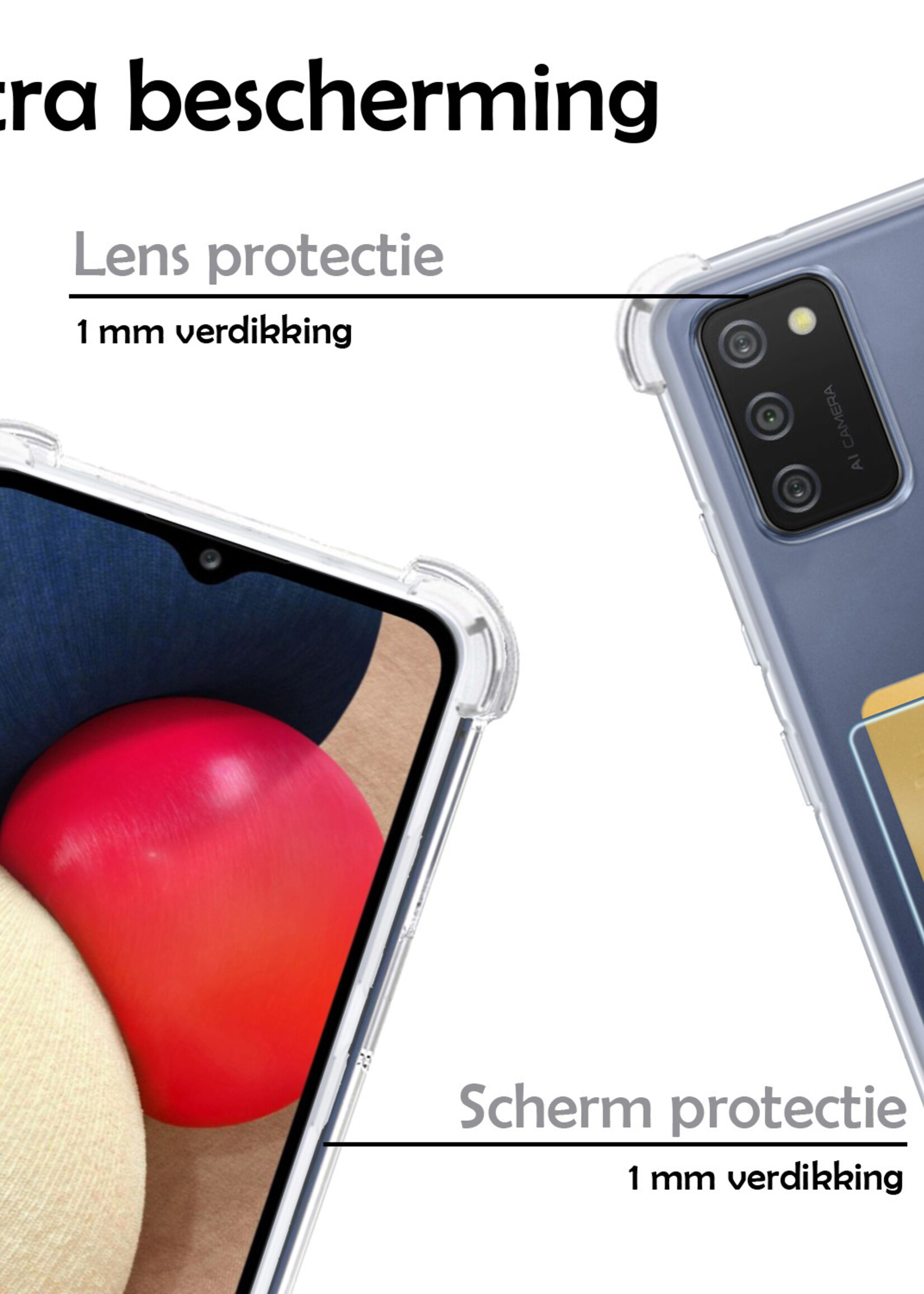 Hoesje Geschikt voor Samsung A02s Hoesje Case Pashouder Cover Siliconen Met Screenprotector - Hoes Geschikt voor Samsung Galaxy A02s Hoesje Met Kaarthouder- Transparant