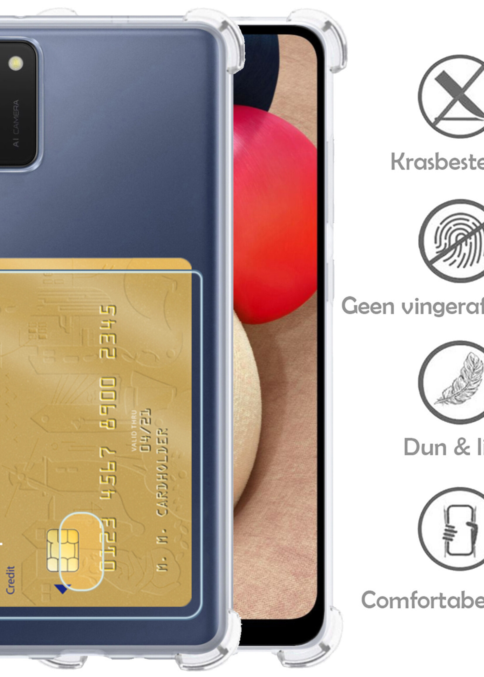 LUQ Hoesje Geschikt voor Samsung A02s Hoesje Case Pashouder Cover Siliconen Met 2x Screenprotector - Hoes Geschikt voor Samsung Galaxy A02s Hoesje Met Kaarthouder- Transparant