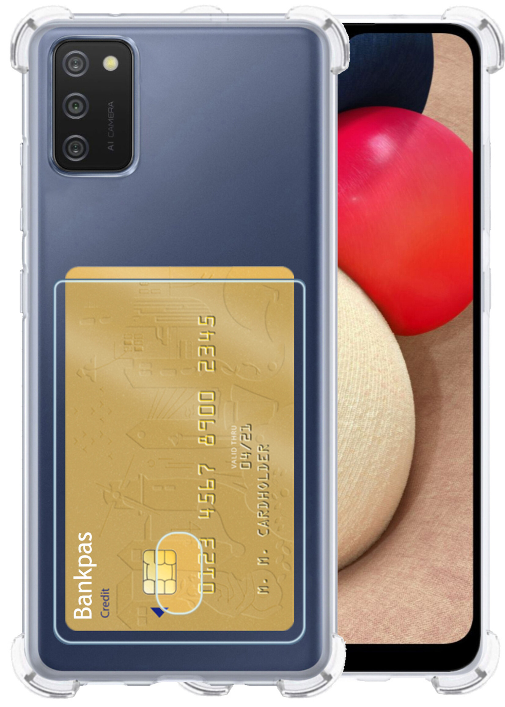 LUQ Hoesje Geschikt voor Samsung A03s Hoesje Case Pashouder Cover Siliconen - Hoes Geschikt voor Samsung Galaxy A03s Hoesje Met Kaarthouder - Transparant