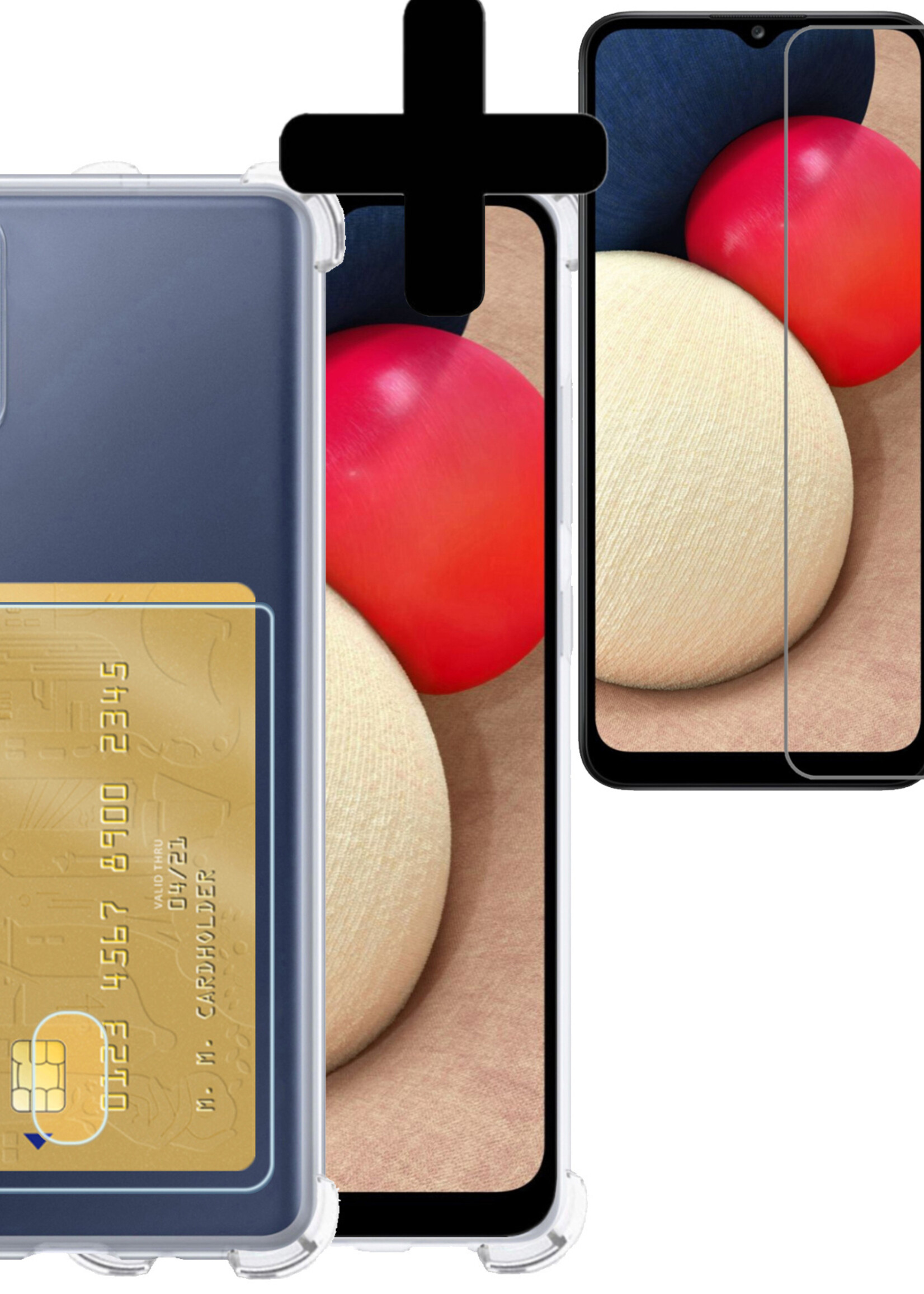 LUQ Hoesje Geschikt voor Samsung A03s Hoesje Case Pashouder Cover Siliconen Met Screenprotector - Hoes Geschikt voor Samsung Galaxy A03s Hoesje Met Kaarthouder- Transparant