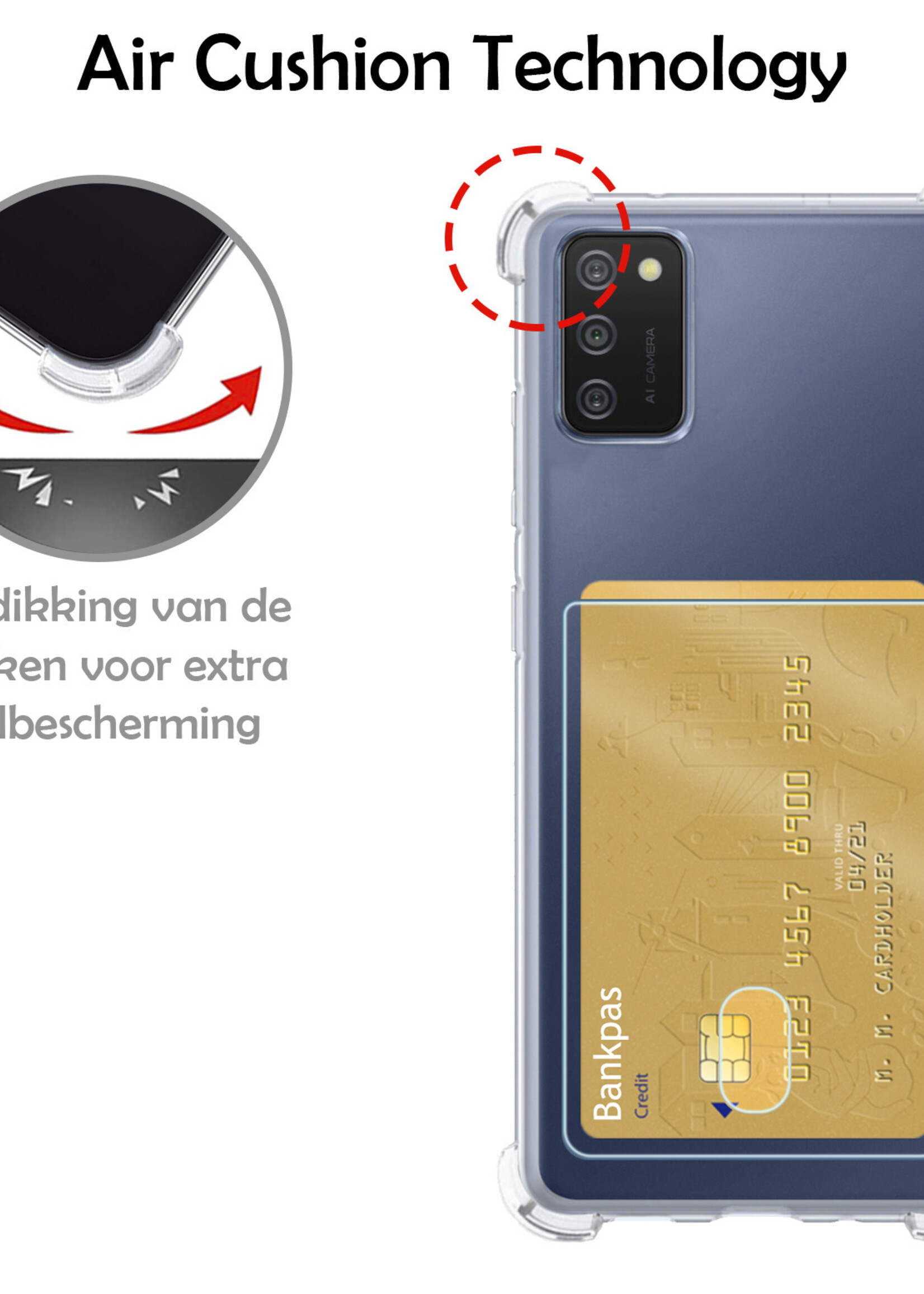 LUQ Hoesje Geschikt voor Samsung A03s Hoesje Case Pashouder Cover Siliconen Met Screenprotector - Hoes Geschikt voor Samsung Galaxy A03s Hoesje Met Kaarthouder- Transparant