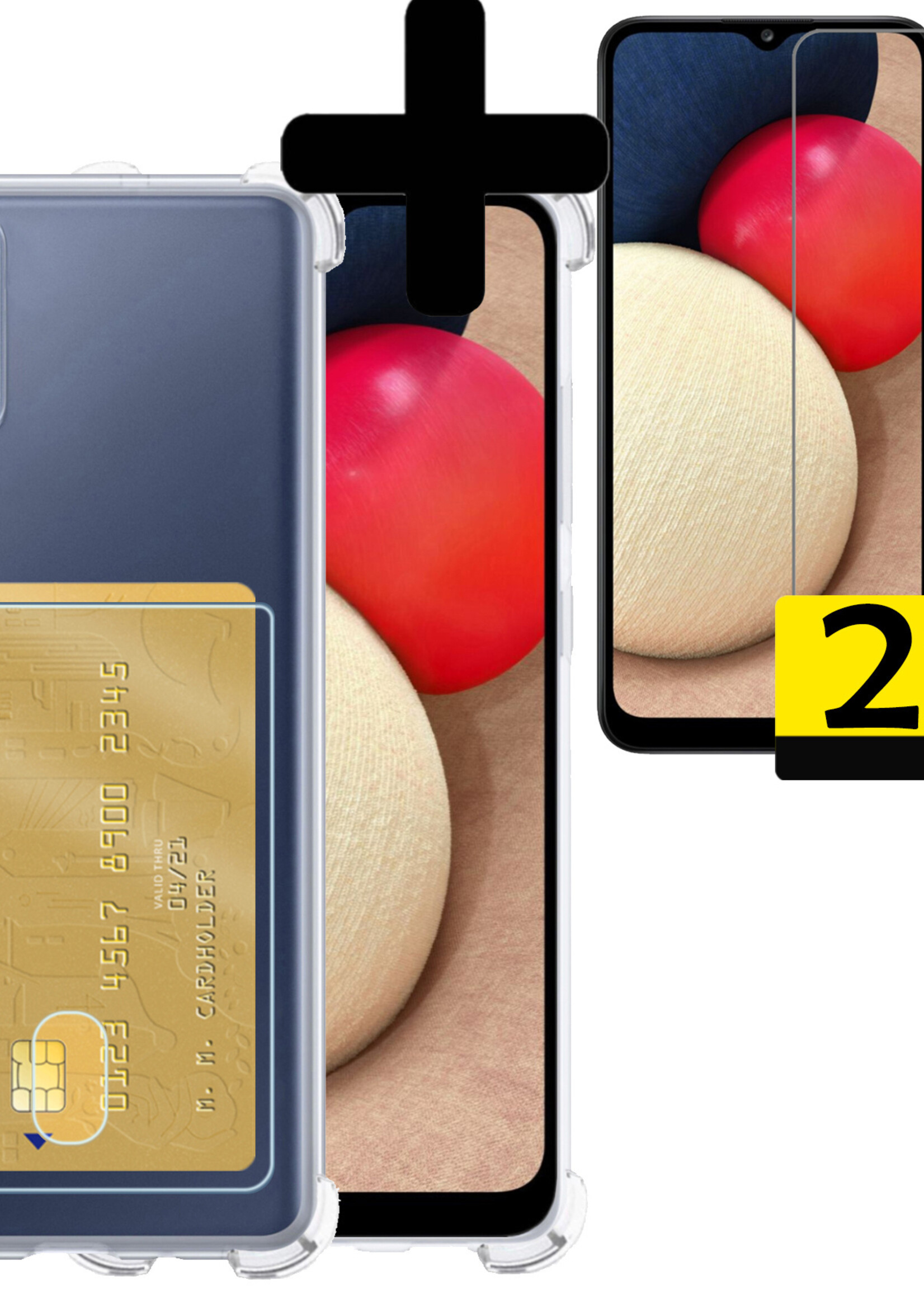 LUQ Hoesje Geschikt voor Samsung A03s Hoesje Case Pashouder Cover Siliconen Met 2x Screenprotector - Hoes Geschikt voor Samsung Galaxy A03s Hoesje Met Kaarthouder- Transparant