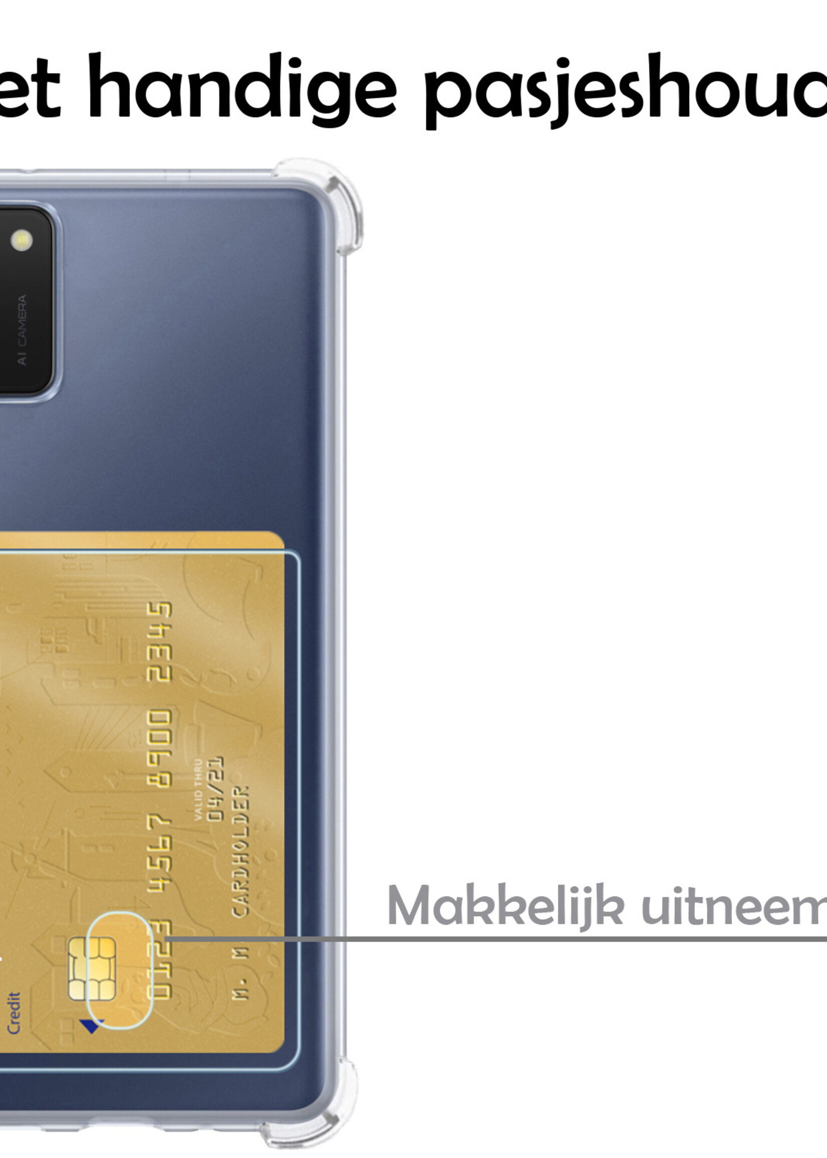 LUQ Hoesje Geschikt voor Samsung A03s Hoesje Case Pashouder Cover Siliconen Met 2x Screenprotector - Hoes Geschikt voor Samsung Galaxy A03s Hoesje Met Kaarthouder- Transparant
