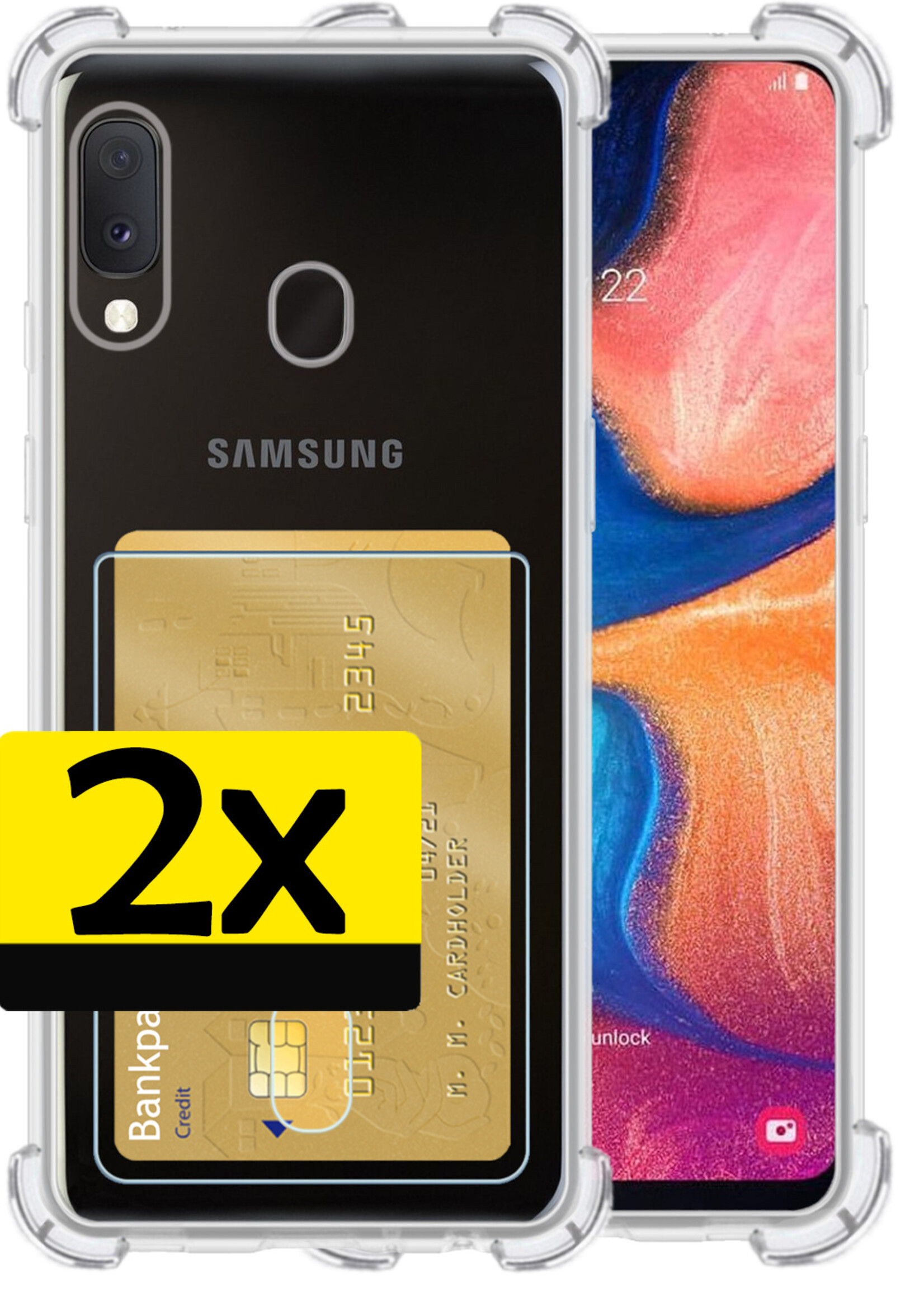 LUQ Hoesje Geschikt voor Samsung A20e Hoesje Case Pashouder Cover Siliconen - Hoes Geschikt voor Samsung Galaxy A20e Hoesje Met Kaarthouder - Transparant - 2 Stuks