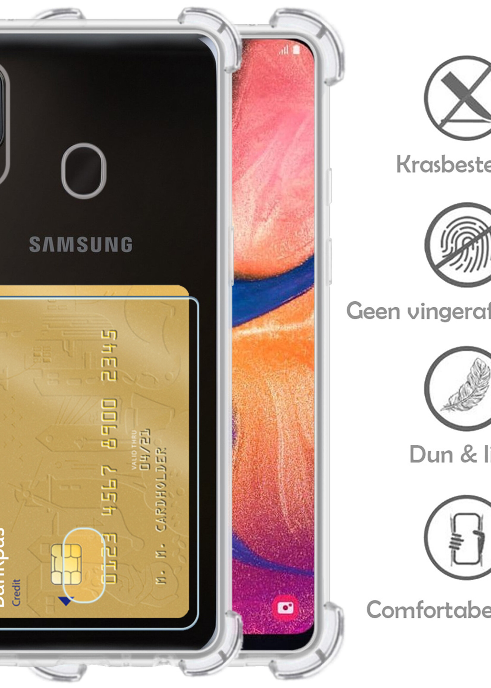 LUQ Hoesje Geschikt voor Samsung A20e Hoesje Case Pashouder Cover Siliconen - Hoes Geschikt voor Samsung Galaxy A20e Hoesje Met Kaarthouder - Transparant - 2 Stuks