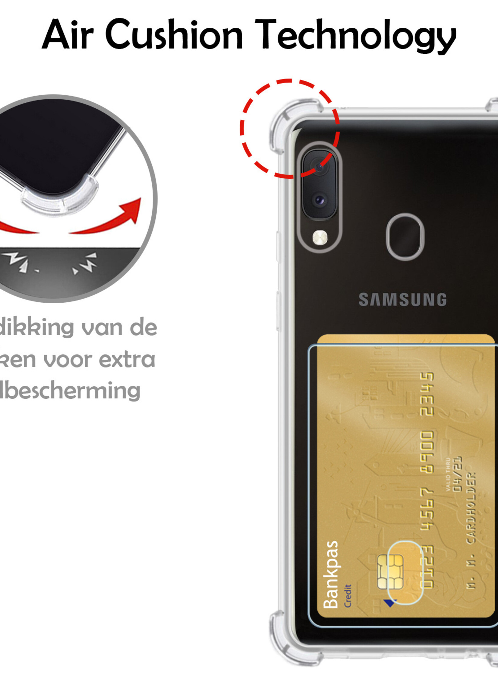 LUQ Hoesje Geschikt voor Samsung A20e Hoesje Case Pashouder Cover Siliconen - Hoes Geschikt voor Samsung Galaxy A20e Hoesje Met Kaarthouder - Transparant - 2 Stuks