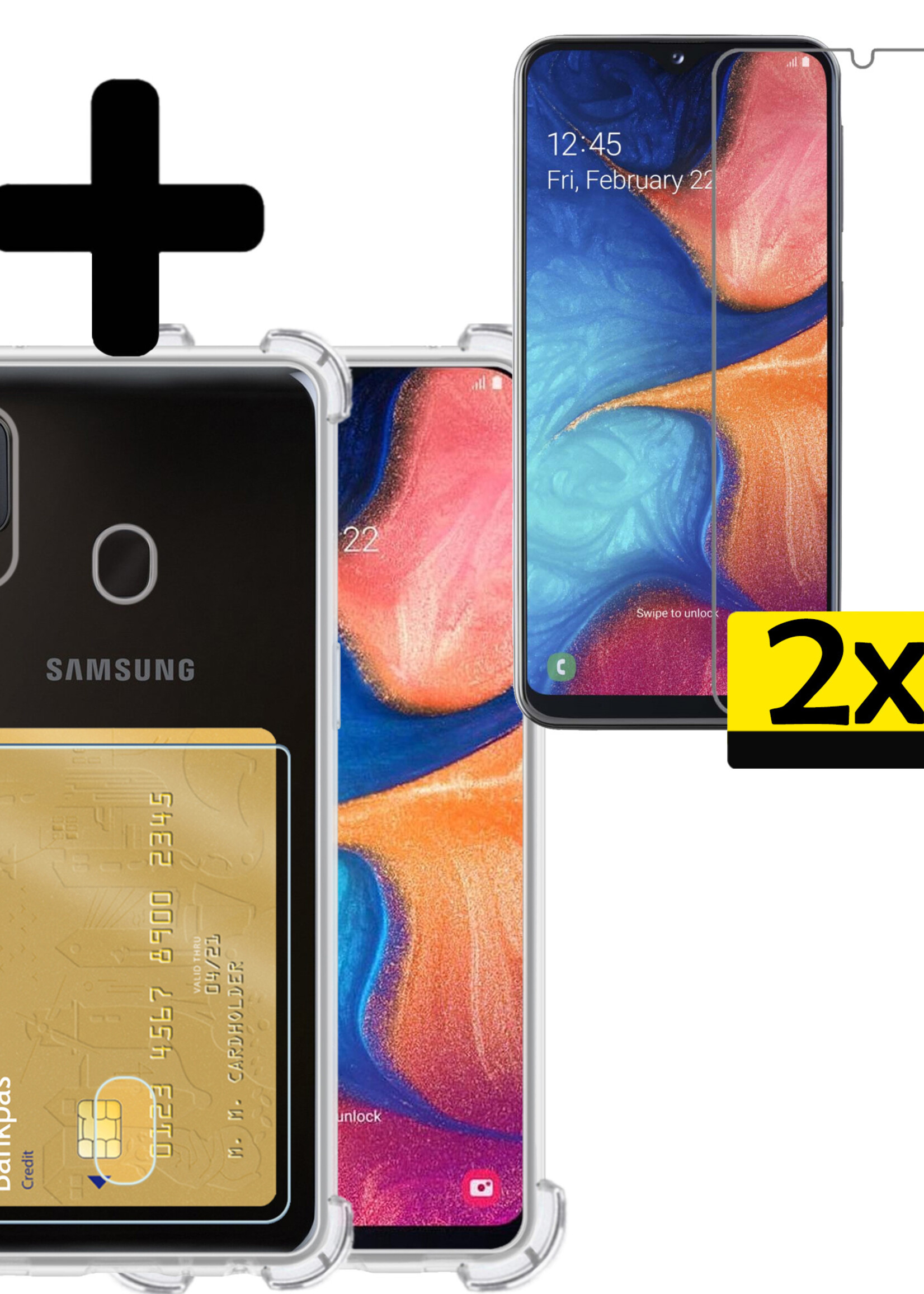 LUQ Hoesje Geschikt voor Samsung A20e Hoesje Case Pashouder Cover Siliconen Met 2x Screenprotector - Hoes Geschikt voor Samsung Galaxy A20e Hoesje Met Kaarthouder- Transparant