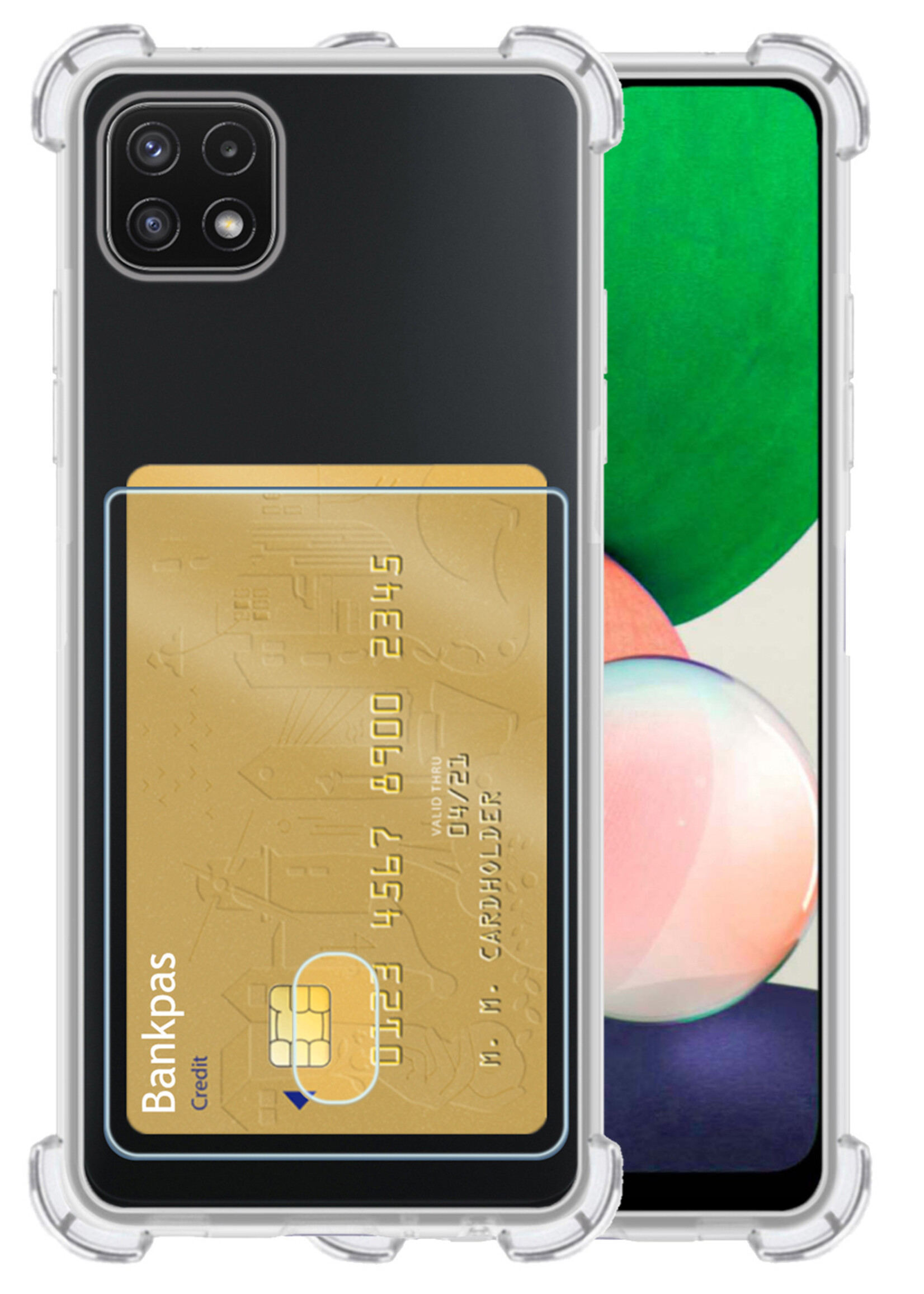 LUQ Hoesje Geschikt voor Samsung A22 5G Hoesje Case Pashouder Cover Siliconen - Hoes Geschikt voor Samsung Galaxy A22 5G Hoesje Met Kaarthouder - Transparant