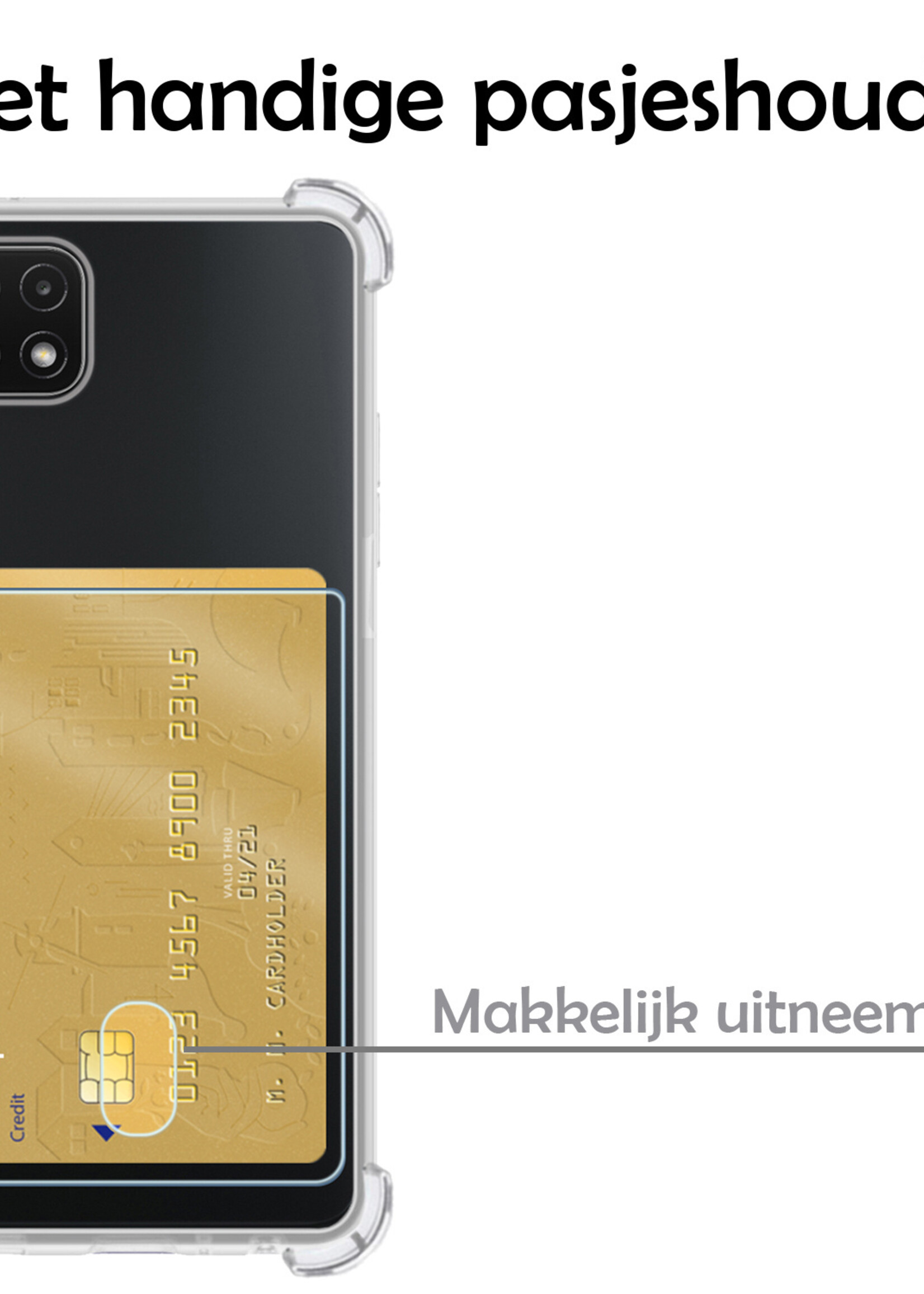 LUQ Hoesje Geschikt voor Samsung A22 5G Hoesje Case Pashouder Cover Siliconen - Hoes Geschikt voor Samsung Galaxy A22 5G Hoesje Met Kaarthouder - Transparant - 2 Stuks