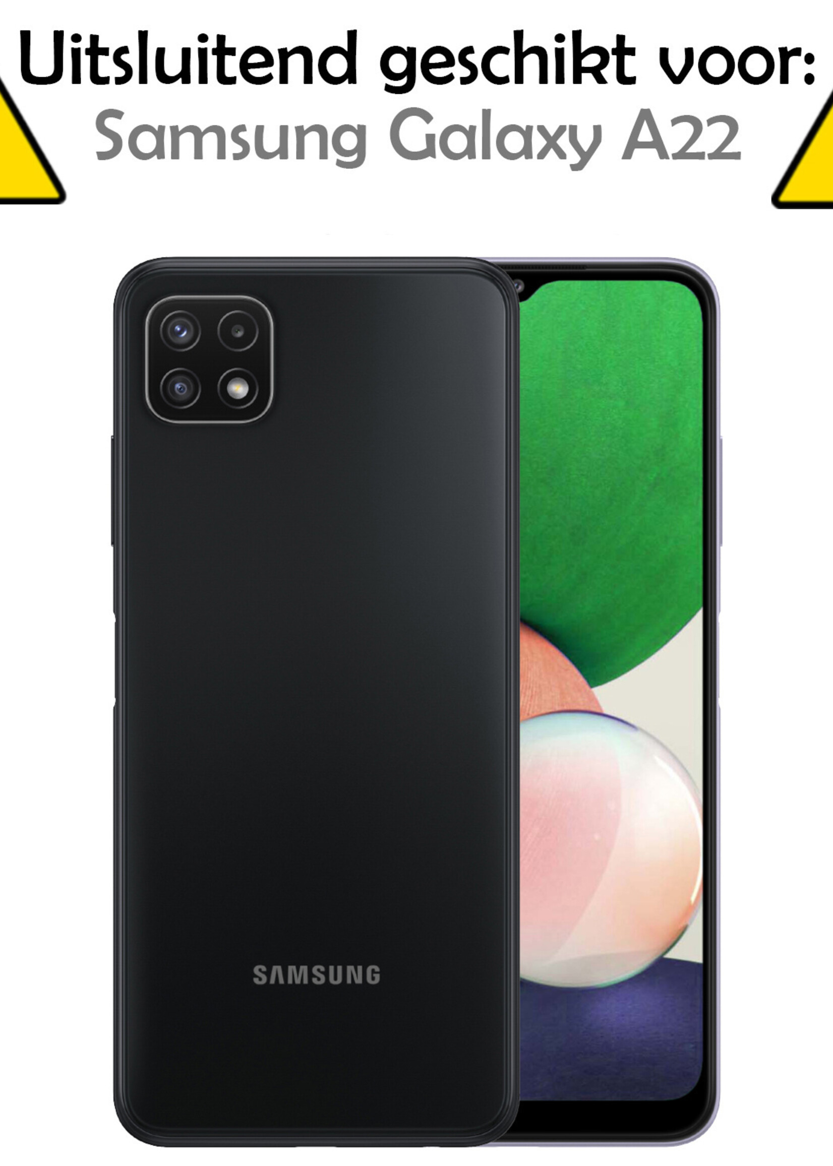 LUQ Hoesje Geschikt voor Samsung A22 5G Hoesje Case Pashouder Cover Siliconen Met Screenprotector - Hoes Geschikt voor Samsung Galaxy A22 5G Hoesje Met Kaarthouder- Transparant