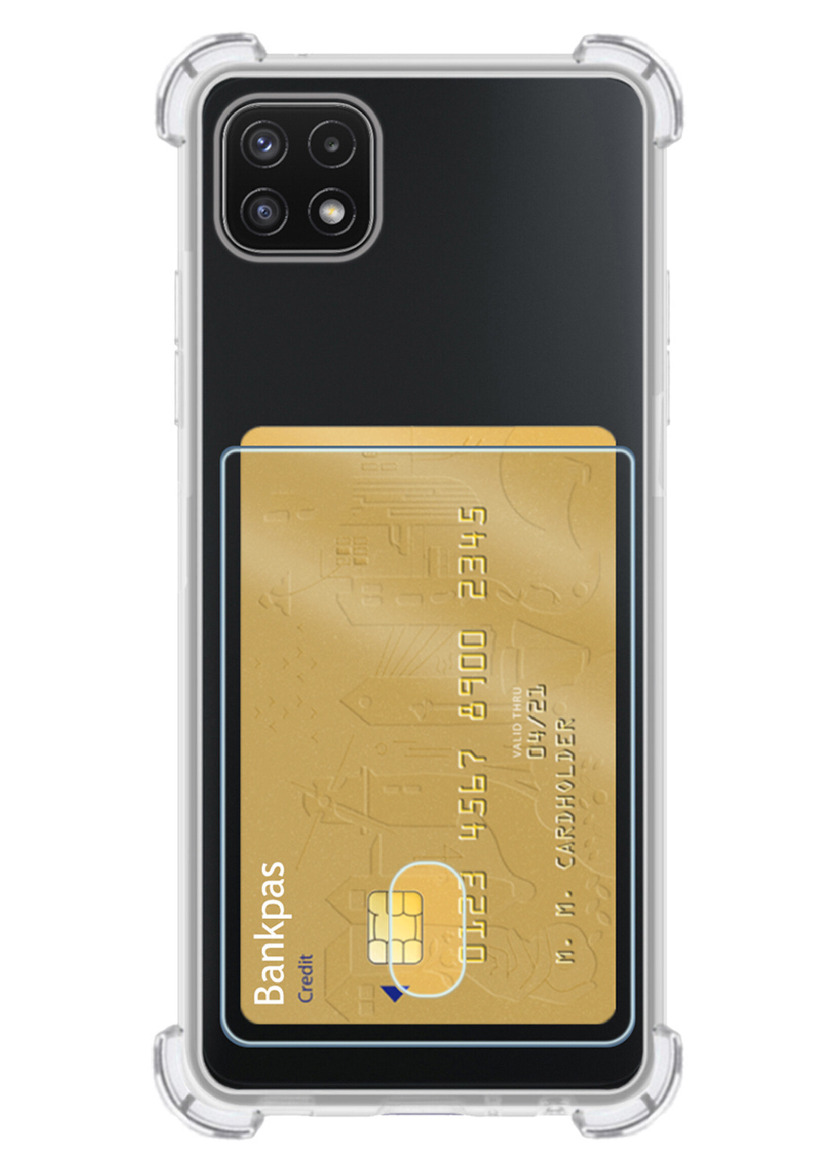 LUQ Hoesje Geschikt voor Samsung A22 5G Hoesje Case Pashouder Cover Siliconen Met Screenprotector - Hoes Geschikt voor Samsung Galaxy A22 5G Hoesje Met Kaarthouder- Transparant