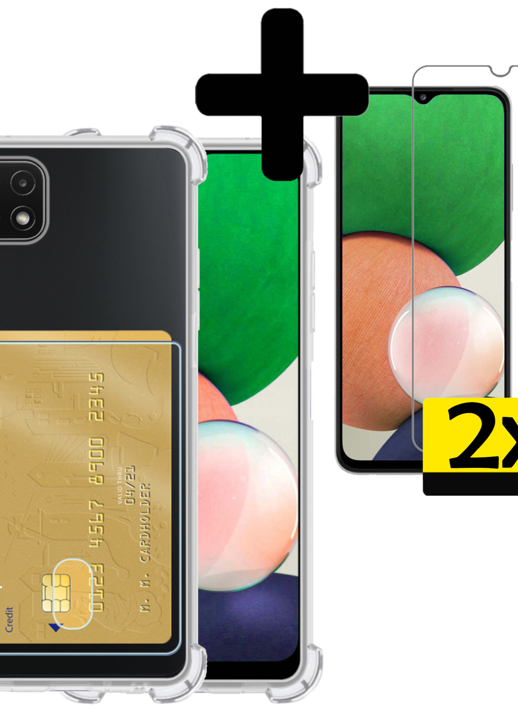 LUQ Hoesje Geschikt voor Samsung A22 5G Hoesje Case Pashouder Cover Siliconen Met 2x Screenprotector - Hoes Geschikt voor Samsung Galaxy A22 5G Hoesje Met Kaarthouder- Transparant