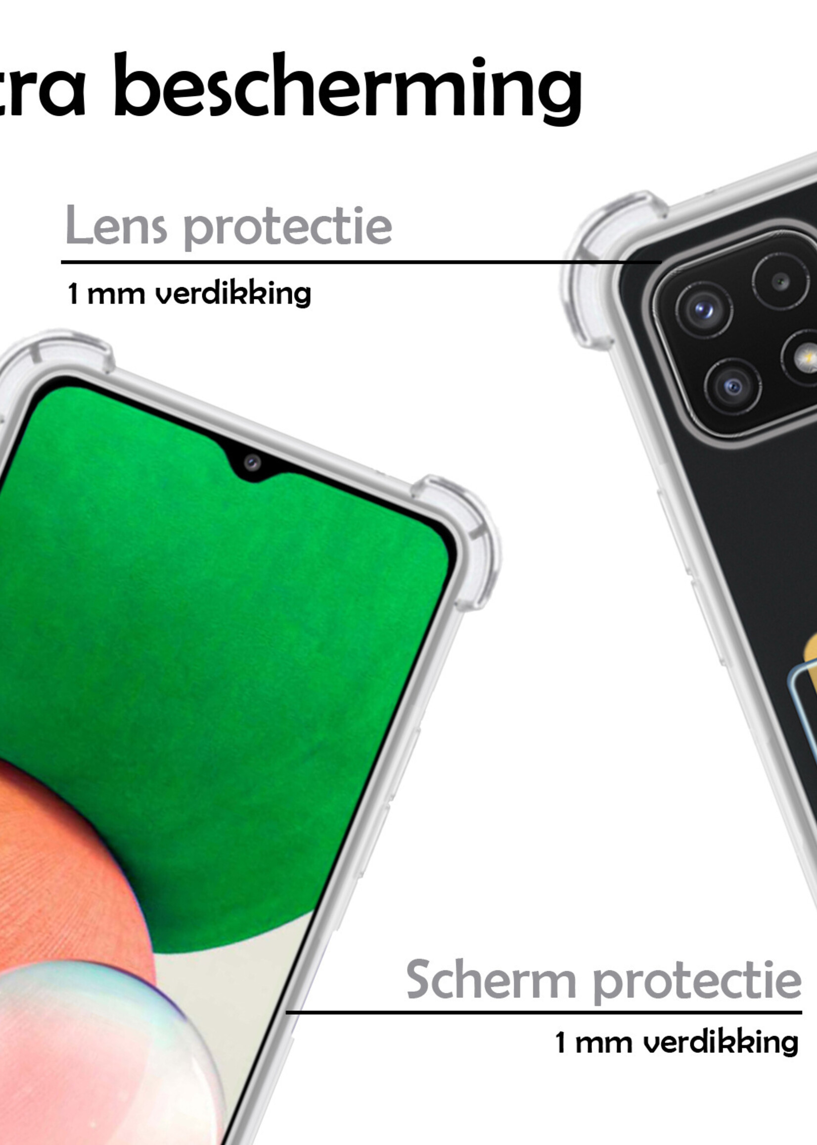 Hoesje Geschikt voor Samsung A22 5G Hoesje Case Pashouder Cover Siliconen Met 2x Screenprotector - Hoes Geschikt voor Samsung Galaxy A22 5G Hoesje Met Kaarthouder- Transparant
