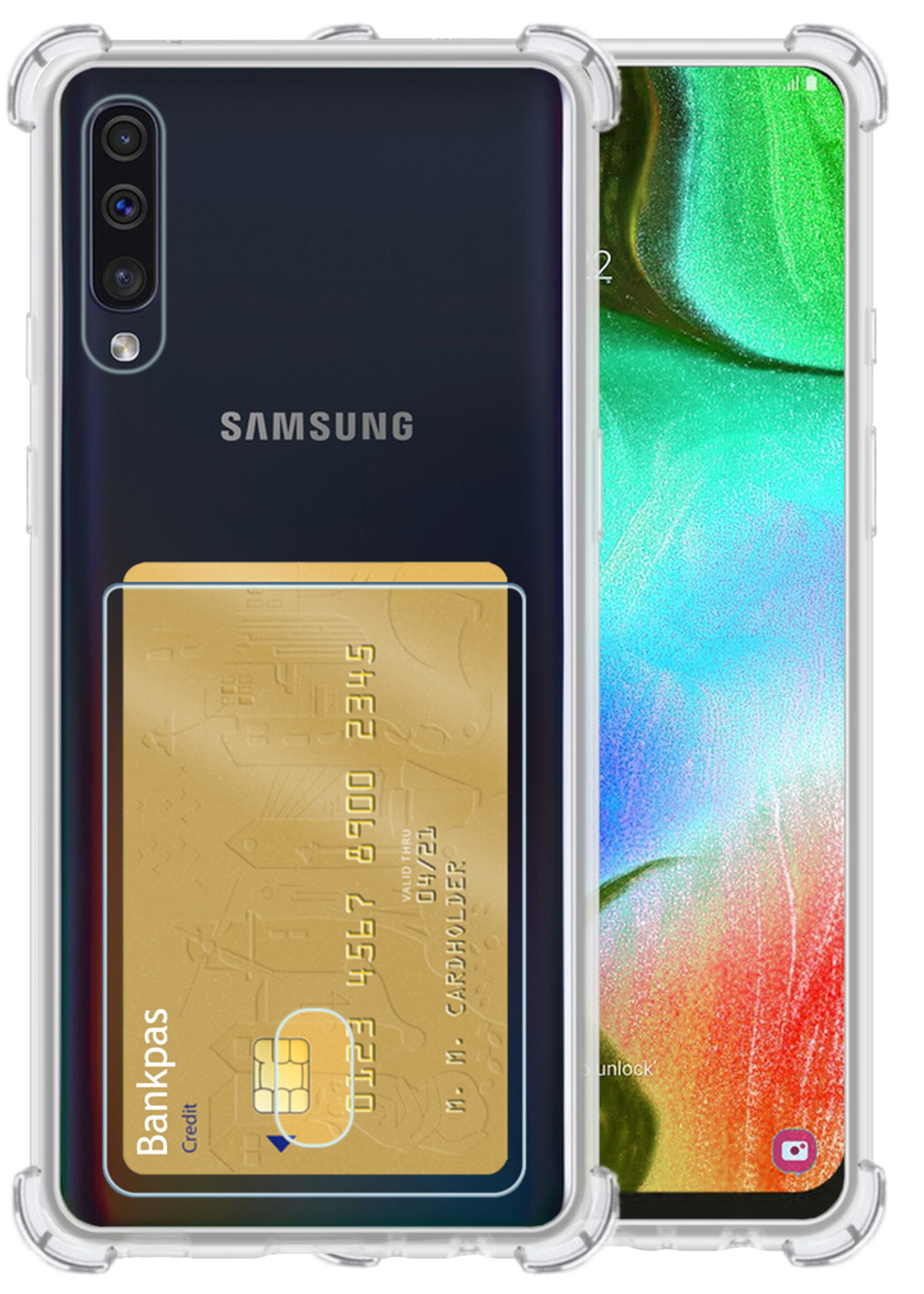 LUQ Hoesje Geschikt voor Samsung A50/A50s Hoesje Case Pashouder Cover Siliconen - Hoes Geschikt voor Samsung Galaxy A50/A50s Hoesje Met Kaarthouder - Transparant