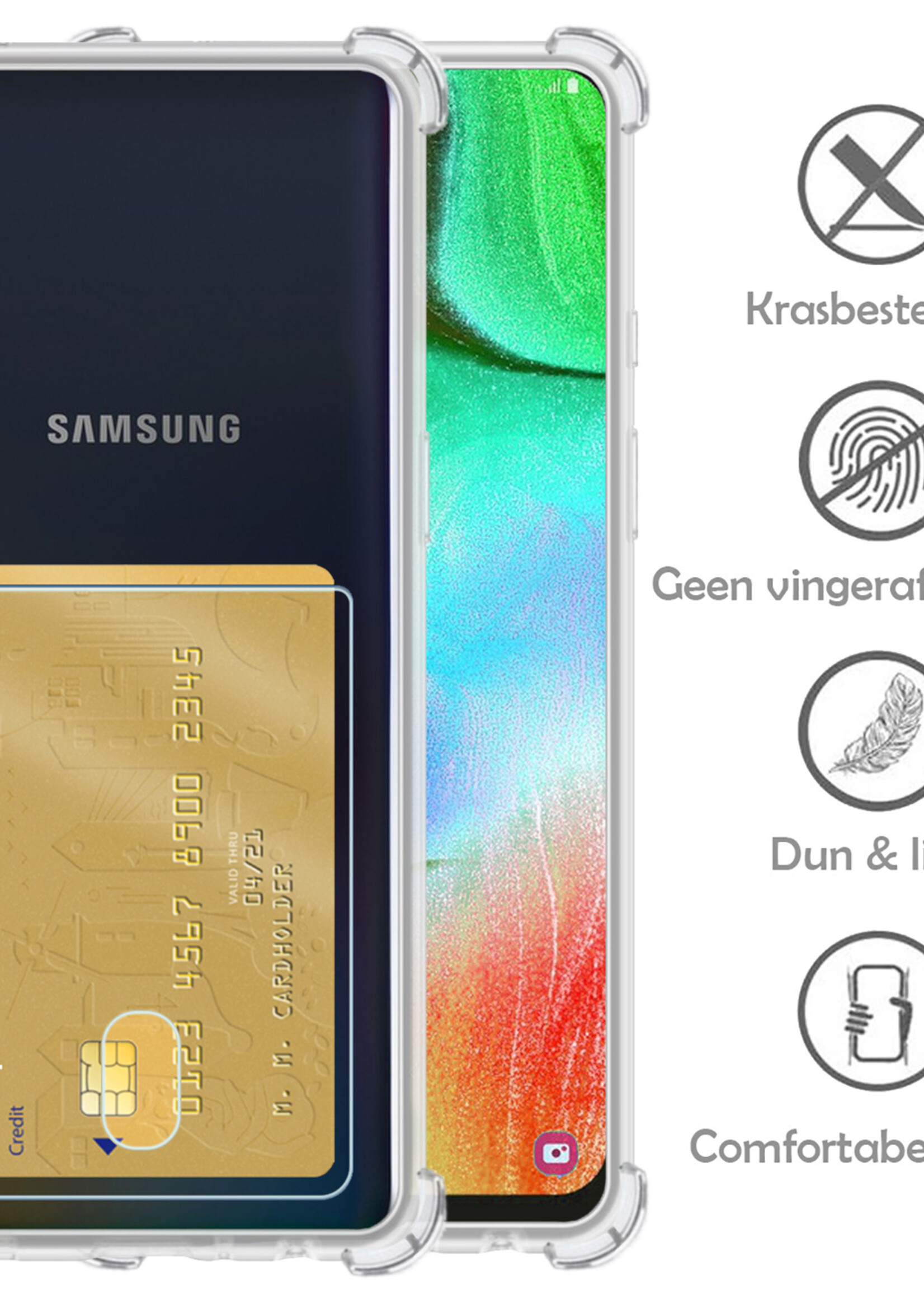 LUQ Hoesje Geschikt voor Samsung A50/A50s Hoesje Case Pashouder Cover Siliconen - Hoes Geschikt voor Samsung Galaxy A50/A50s Hoesje Met Kaarthouder - Transparant - 2 Stuks