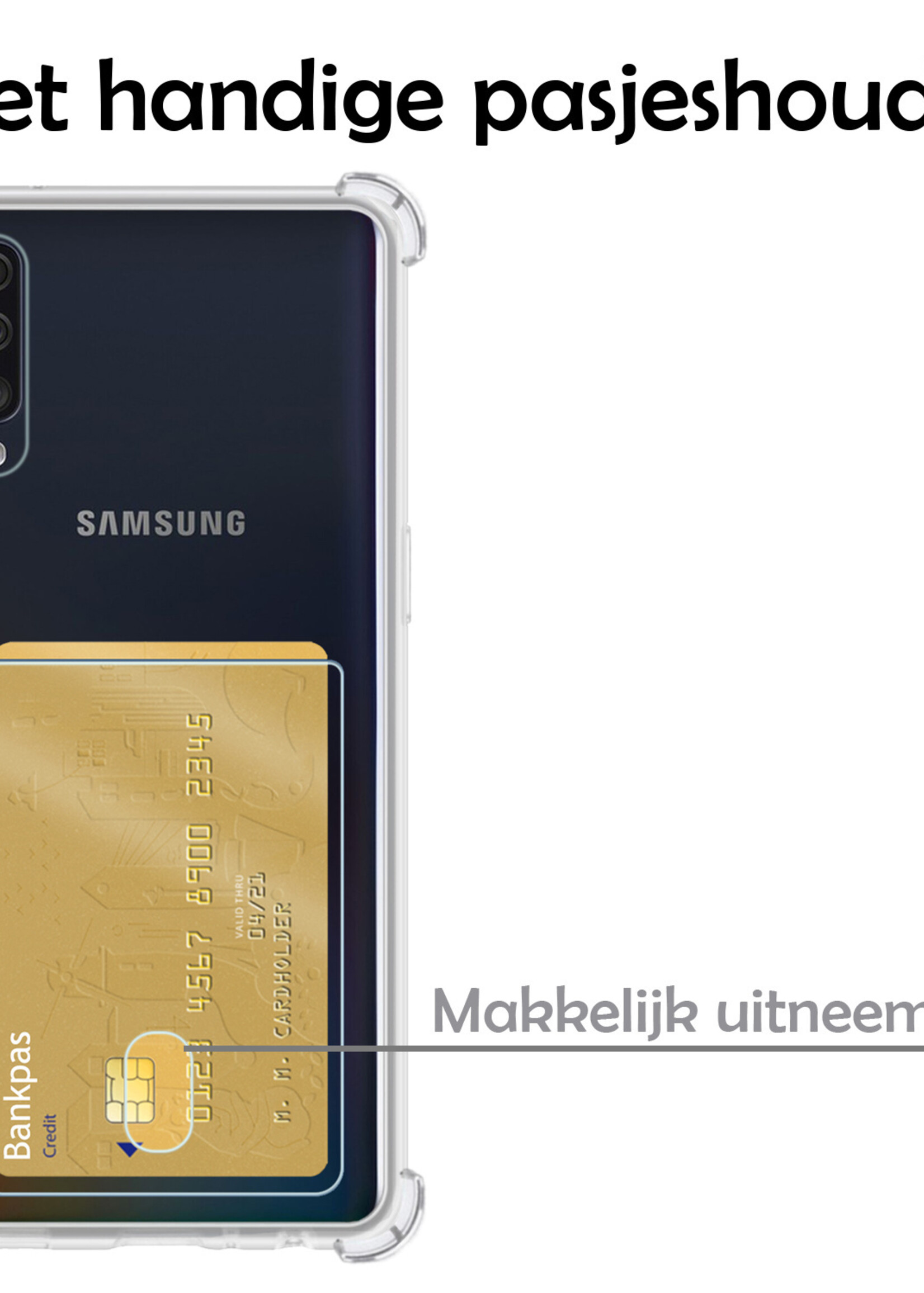 LUQ Hoesje Geschikt voor Samsung A50/A50s Hoesje Case Pashouder Cover Siliconen Met 2x Screenprotector - Hoes Geschikt voor Samsung Galaxy A50/A50s Hoesje Met Kaarthouder- Transparant