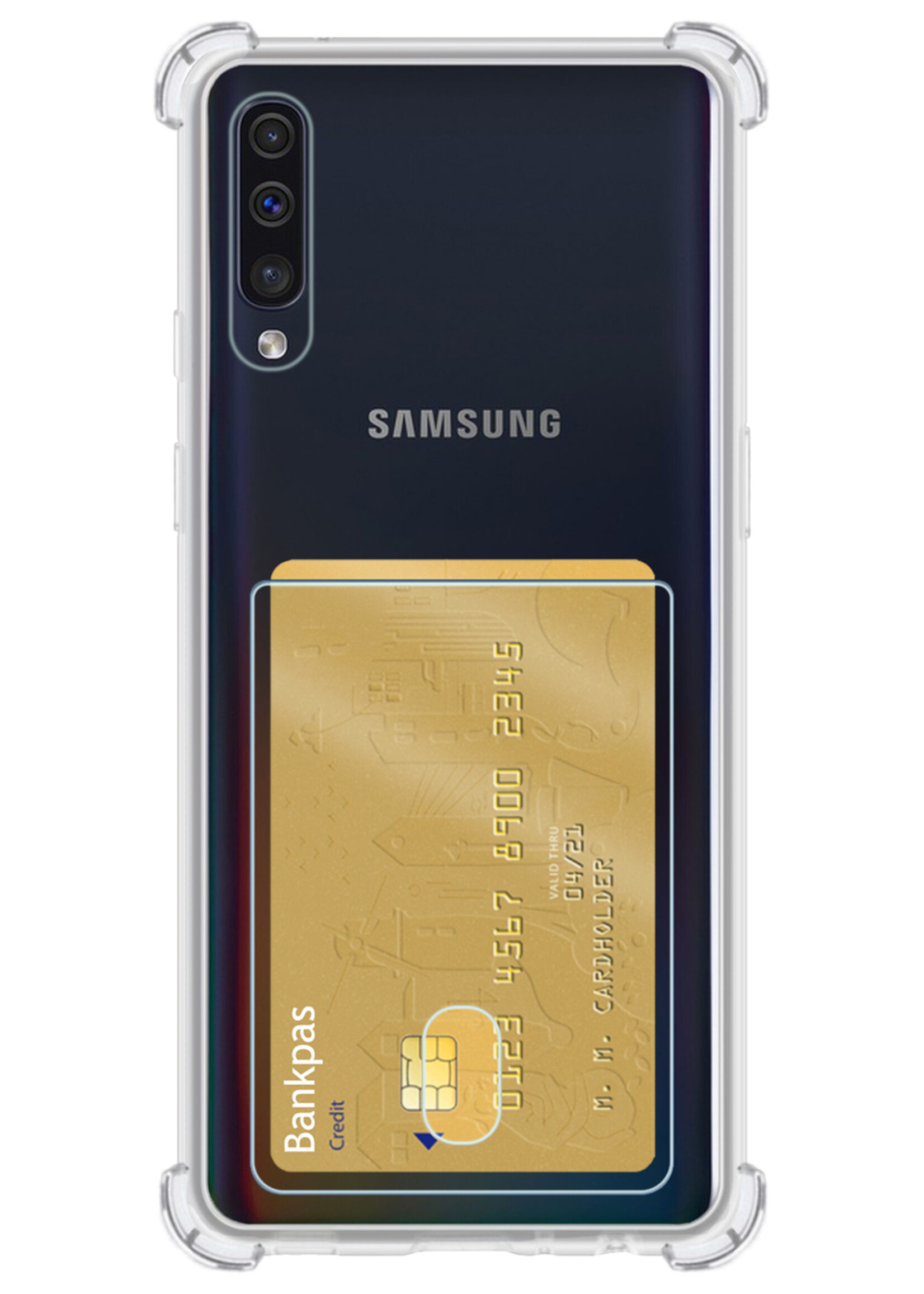 LUQ Hoesje Geschikt voor Samsung A70/A70s Hoesje Case Pashouder Cover Siliconen - Hoes Geschikt voor Samsung Galaxy A70/A70s Hoesje Met Kaarthouder - Transparant - 2 Stuks