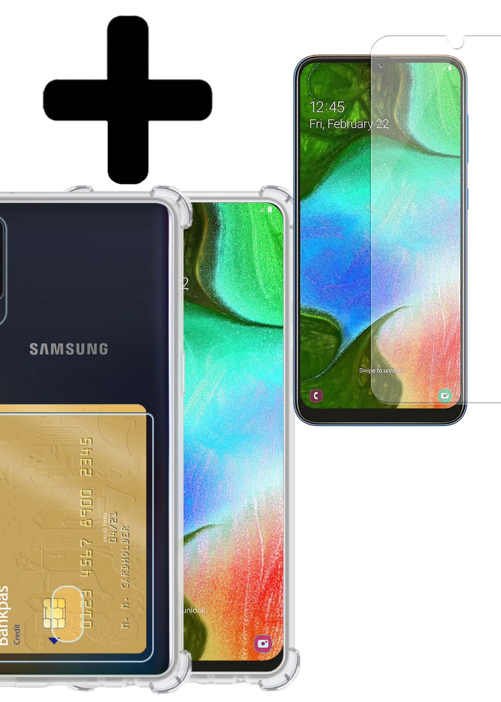 LUQ Hoesje Geschikt voor Samsung A70/A70s Hoesje Case Pashouder Cover Siliconen Met Screenprotector - Hoes Geschikt voor Samsung Galaxy A70/A70s Hoesje Met Kaarthouder- Transparant