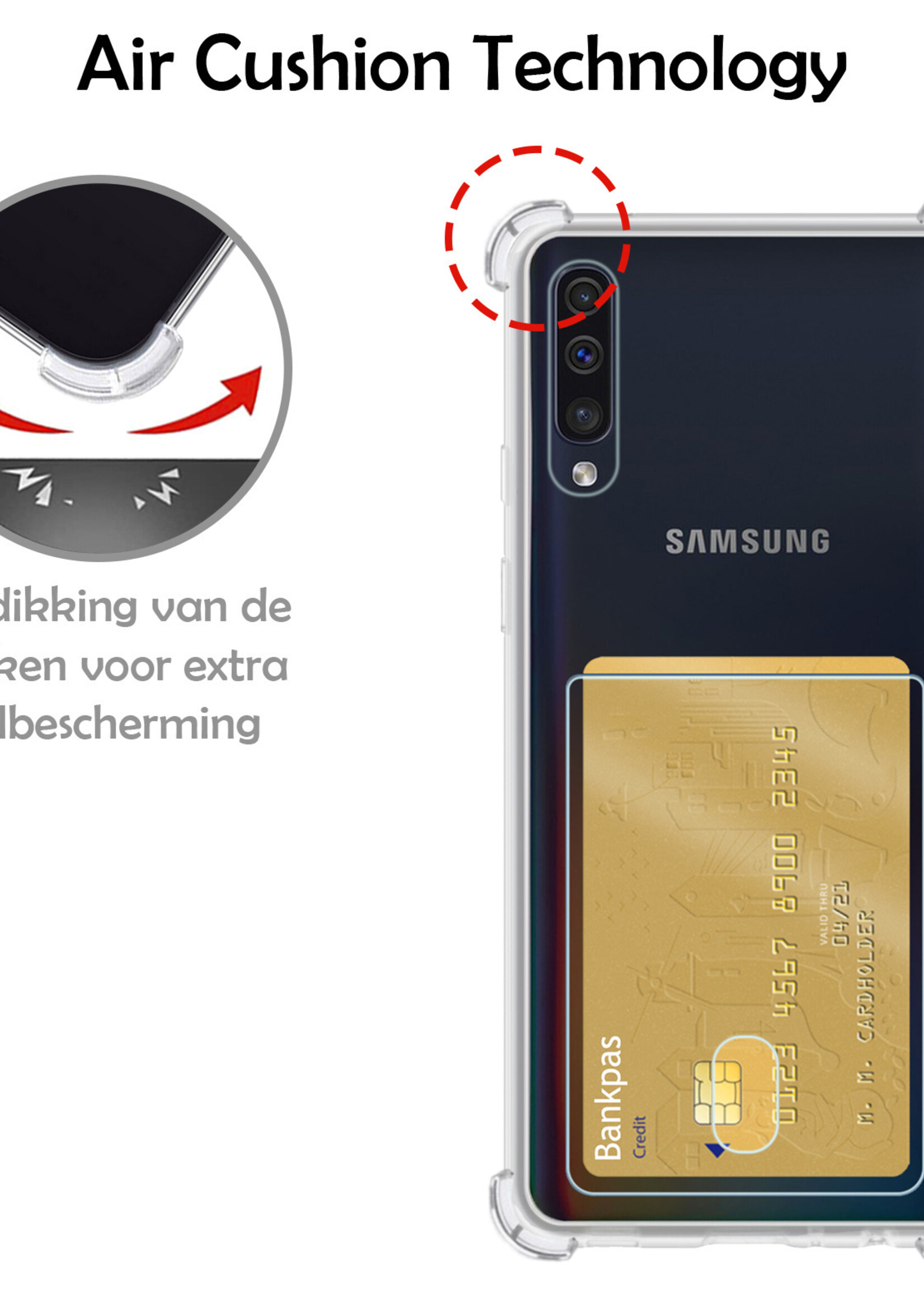 LUQ Hoesje Geschikt voor Samsung A70/A70s Hoesje Case Pashouder Cover Siliconen Met 2x Screenprotector - Hoes Geschikt voor Samsung Galaxy A70/A70s Hoesje Met Kaarthouder- Transparant