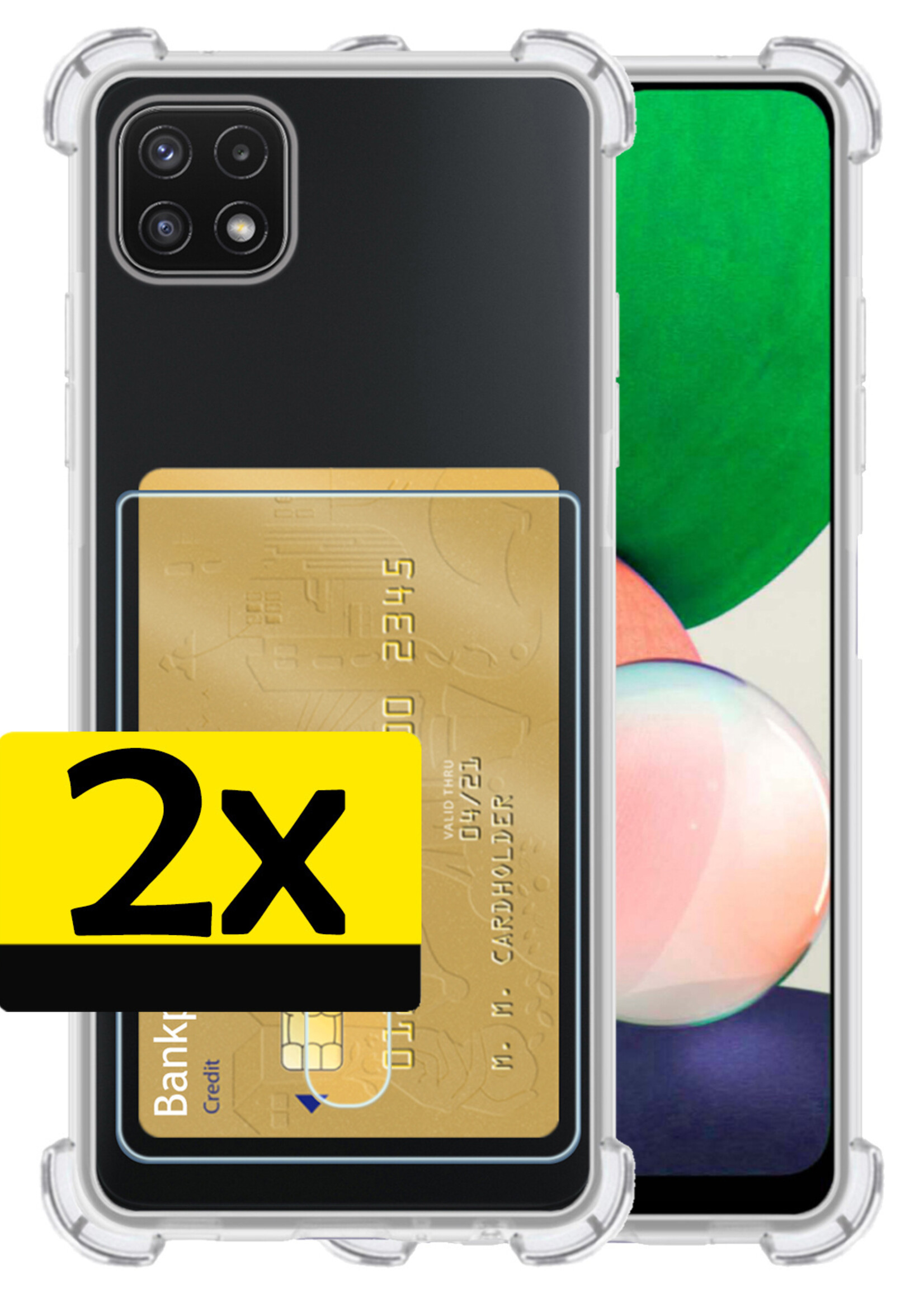 LUQ Hoesje Geschikt voor Samsung A22 5G Hoesje Case Pashouder Cover Siliconen - Hoes Geschikt voor Samsung Galaxy A22 5G Hoesje Met Kaarthouder - Transparant - 2 Stuks