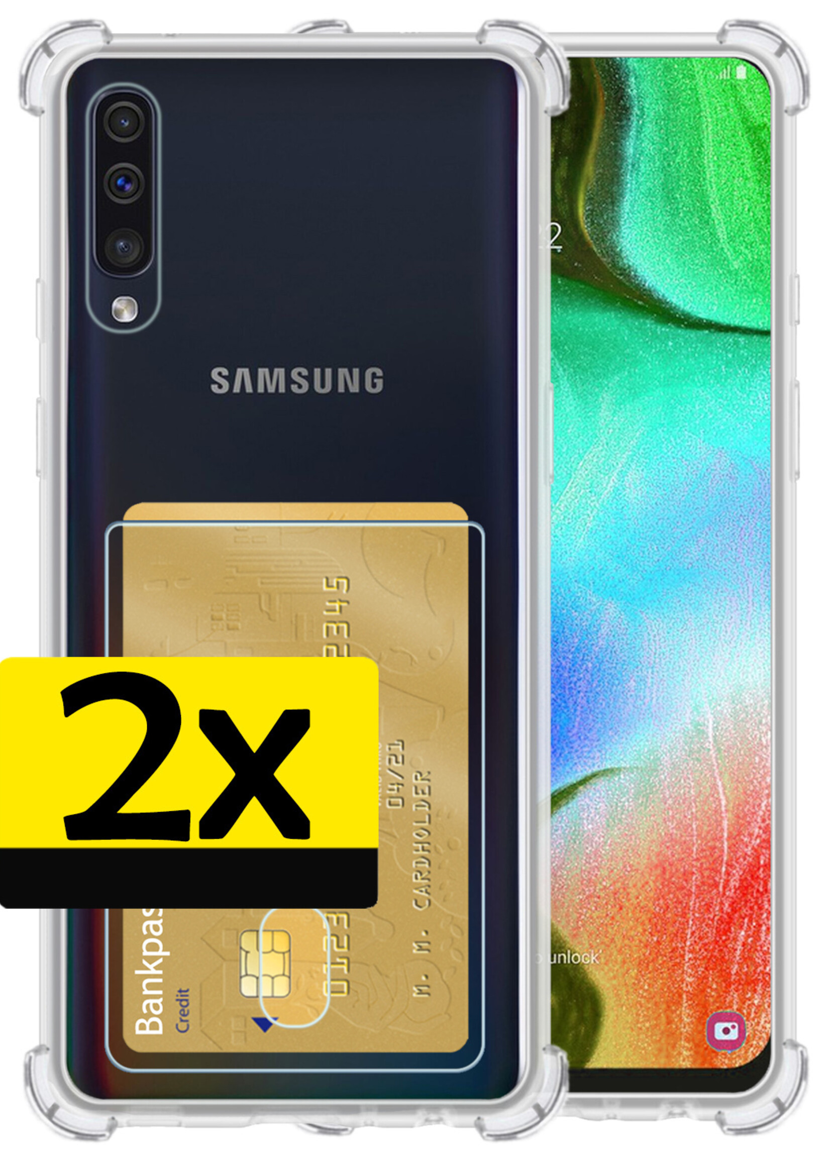 LUQ Hoesje Geschikt voor Samsung A50/A50s Hoesje Case Pashouder Cover Siliconen - Hoes Geschikt voor Samsung Galaxy A50/A50s Hoesje Met Kaarthouder - Transparant - 2 Stuks