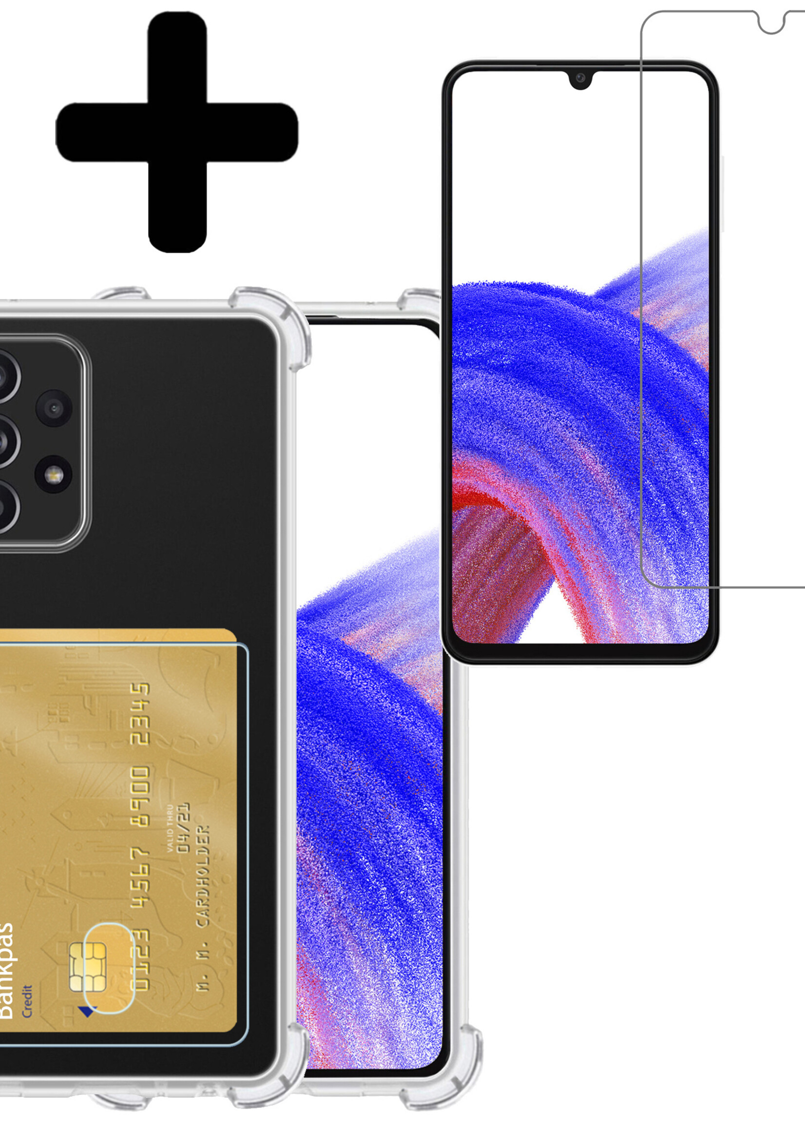 LUQ Hoesje Geschikt voor Samsung A33 Hoesje Case Pashouder Cover Siliconen Met Screenprotector - Hoes Geschikt voor Samsung Galaxy A33 Hoesje Met Kaarthouder- Transparant