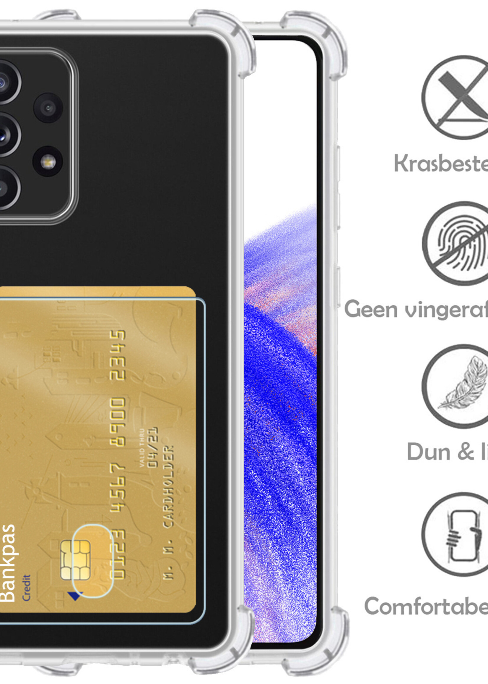 LUQ Hoesje Geschikt voor Samsung A33 Hoesje Case Pashouder Cover Siliconen Met Screenprotector - Hoes Geschikt voor Samsung Galaxy A33 Hoesje Met Kaarthouder- Transparant