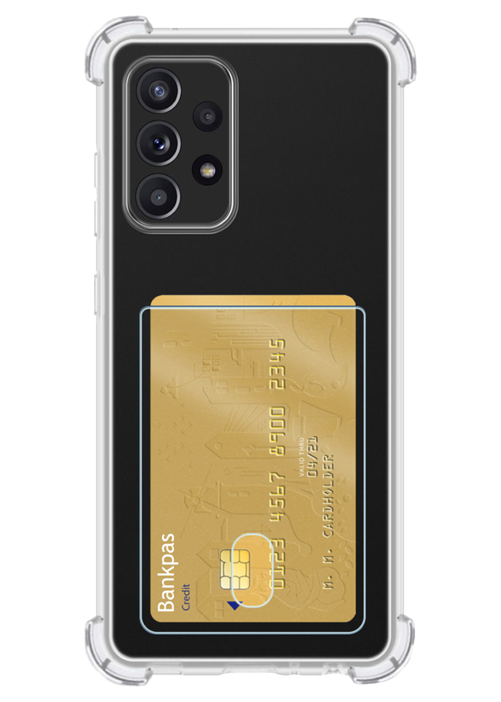 LUQ Hoesje Geschikt voor Samsung A33 Hoesje Case Pashouder Cover Siliconen Met Screenprotector - Hoes Geschikt voor Samsung Galaxy A33 Hoesje Met Kaarthouder- Transparant