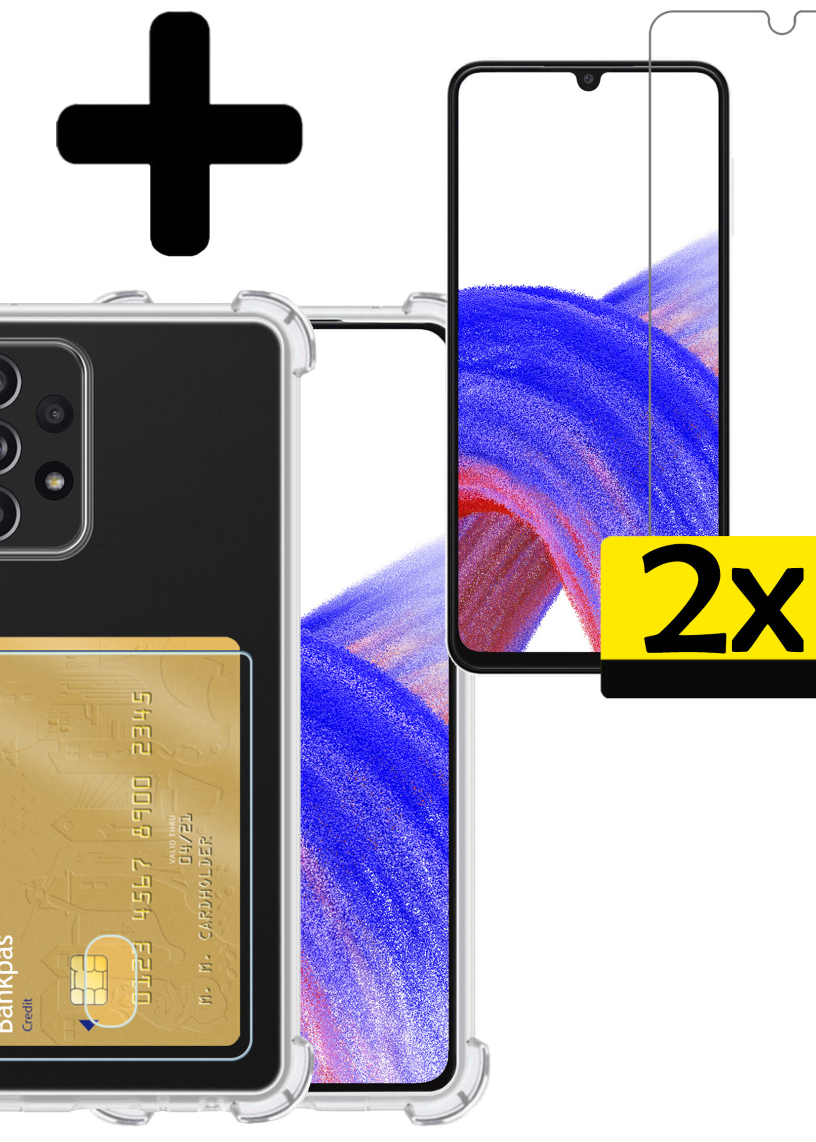 LUQ Hoesje Geschikt voor Samsung A33 Hoesje Case Pashouder Cover Siliconen Met 2x Screenprotector - Hoes Geschikt voor Samsung Galaxy A33 Hoesje Met Kaarthouder- Transparant