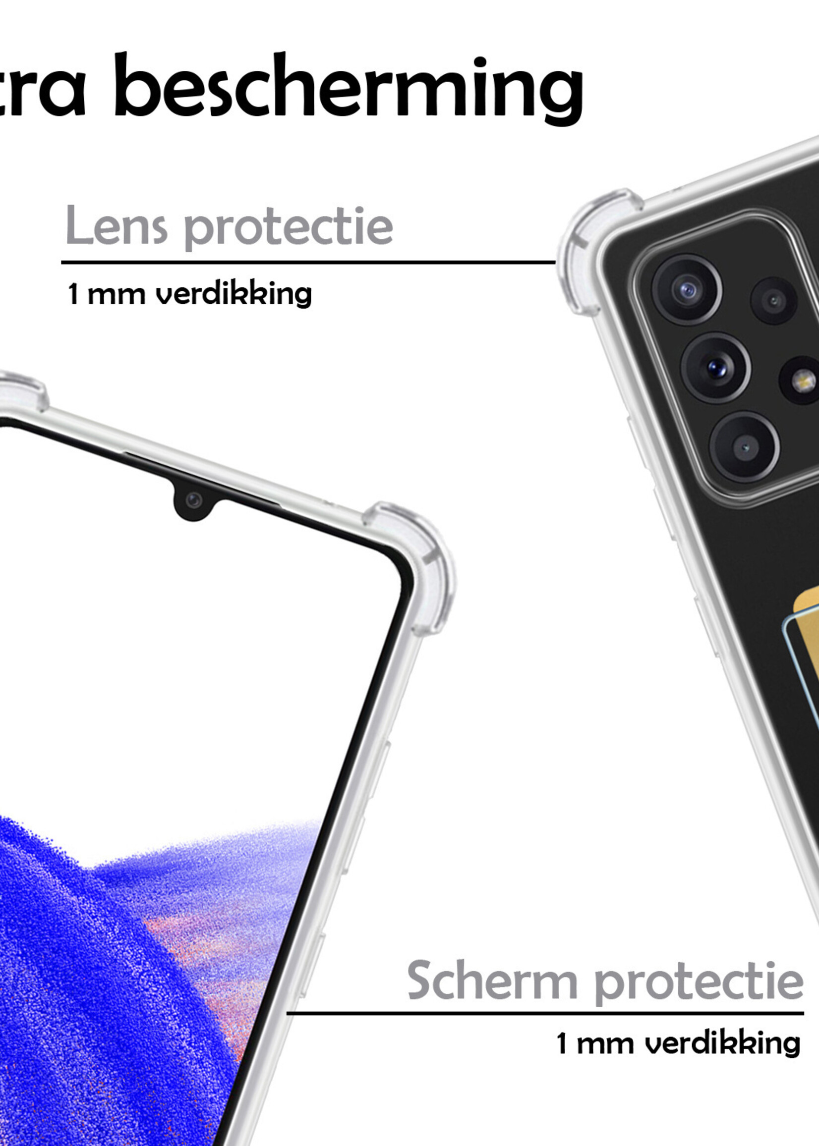 LUQ Hoesje Geschikt voor Samsung A33 Hoesje Case Pashouder Cover Siliconen Met 2x Screenprotector - Hoes Geschikt voor Samsung Galaxy A33 Hoesje Met Kaarthouder- Transparant