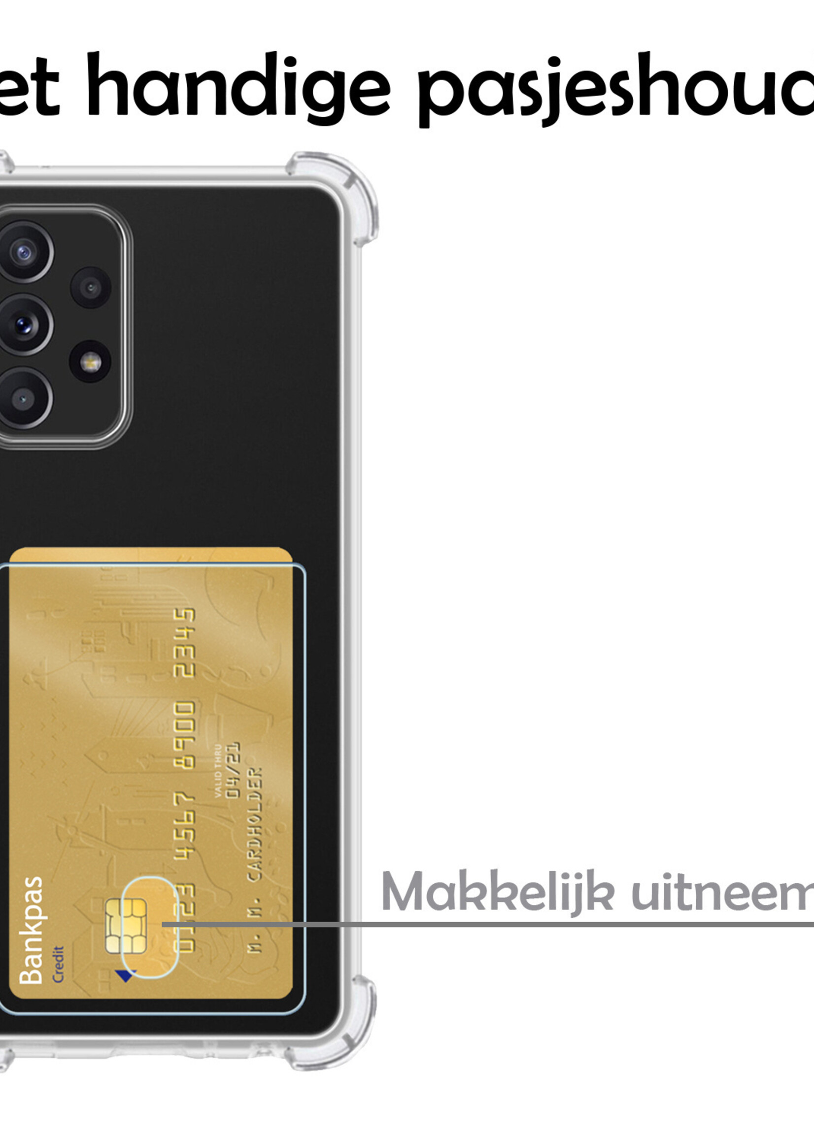 LUQ Hoesje Geschikt voor Samsung A53 Hoesje Case Pashouder Cover Siliconen Met Screenprotector - Hoes Geschikt voor Samsung Galaxy A53 Hoesje Met Kaarthouder- Transparant