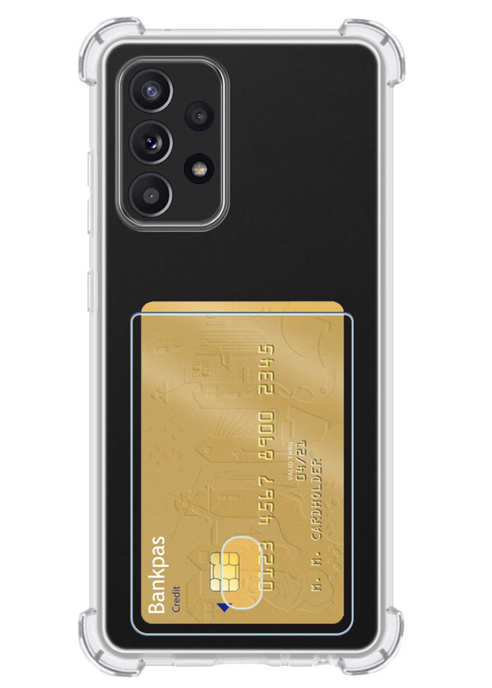 LUQ Hoesje Geschikt voor Samsung A53 Hoesje Case Pashouder Cover Siliconen Met Screenprotector - Hoes Geschikt voor Samsung Galaxy A53 Hoesje Met Kaarthouder- Transparant