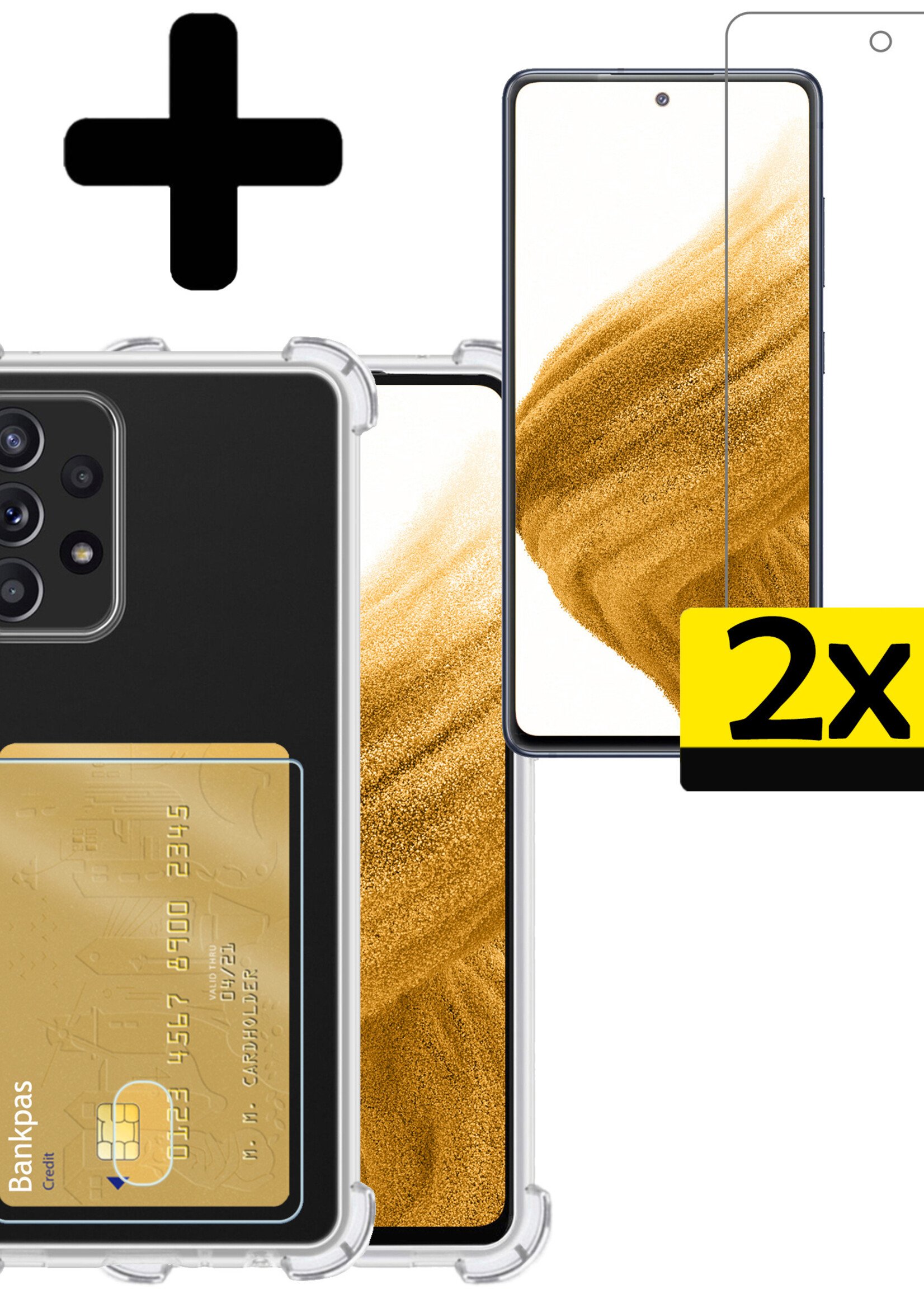 Hoesje Geschikt voor Samsung A53 Hoesje Case Pashouder Cover Siliconen Met 2x Screenprotector - Hoes Geschikt voor Samsung Galaxy A53 Hoesje Met Kaarthouder- Transparant
