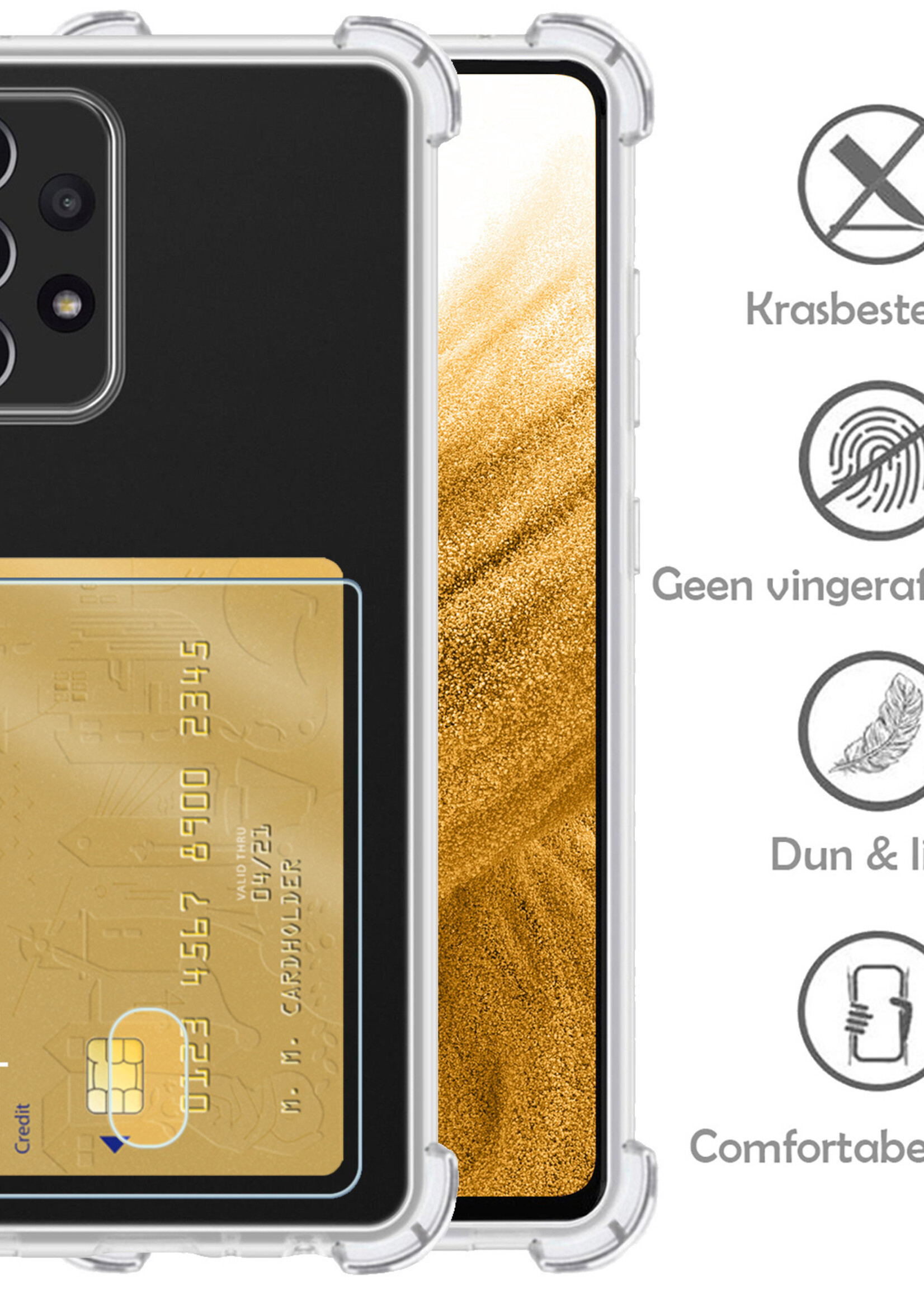 LUQ Hoesje Geschikt voor Samsung A53 Hoesje Case Pashouder Cover Siliconen Met 2x Screenprotector - Hoes Geschikt voor Samsung Galaxy A53 Hoesje Met Kaarthouder- Transparant