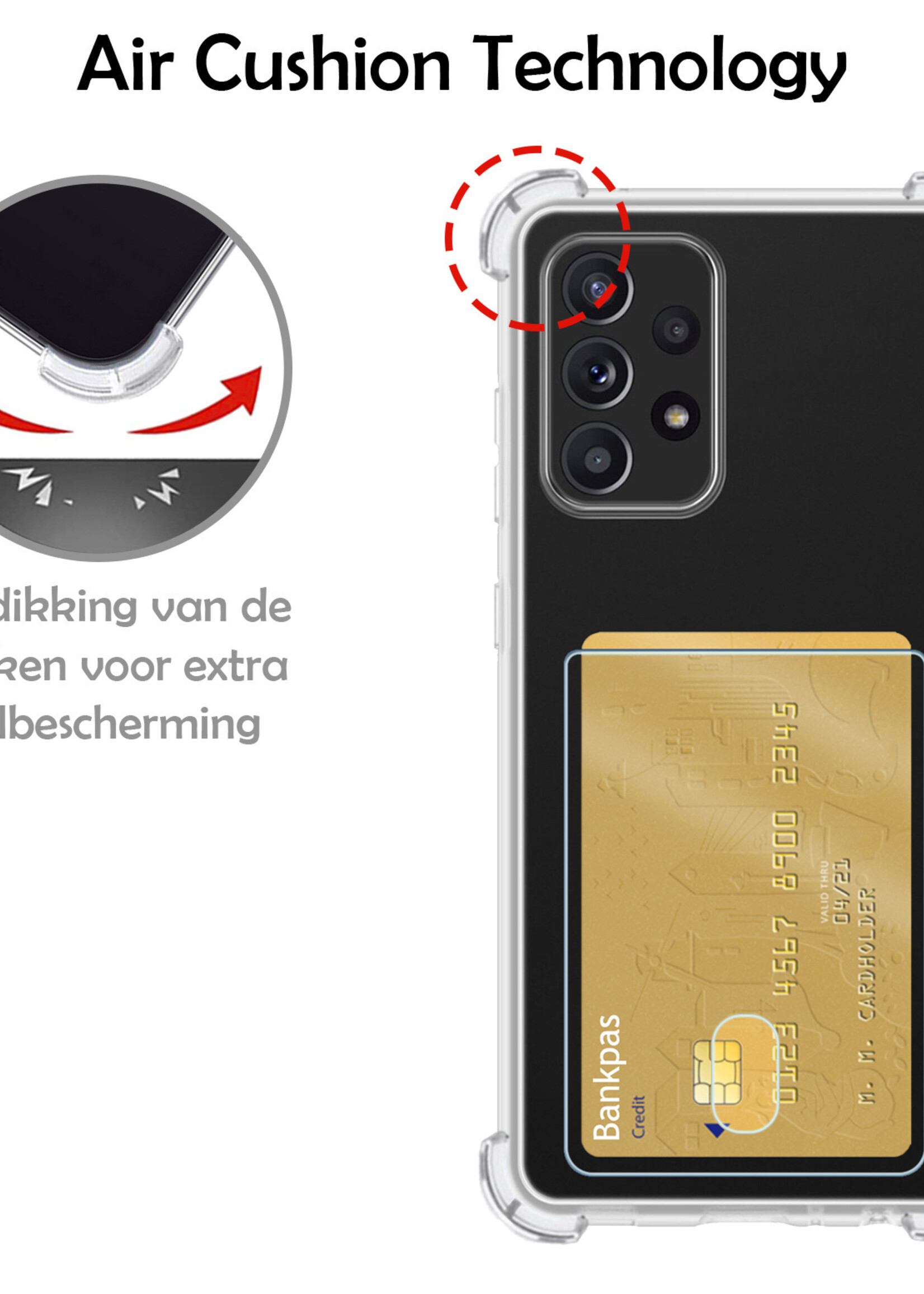 LUQ Hoesje Geschikt voor Samsung A53 Hoesje Case Pashouder Cover Siliconen Met 2x Screenprotector - Hoes Geschikt voor Samsung Galaxy A53 Hoesje Met Kaarthouder- Transparant