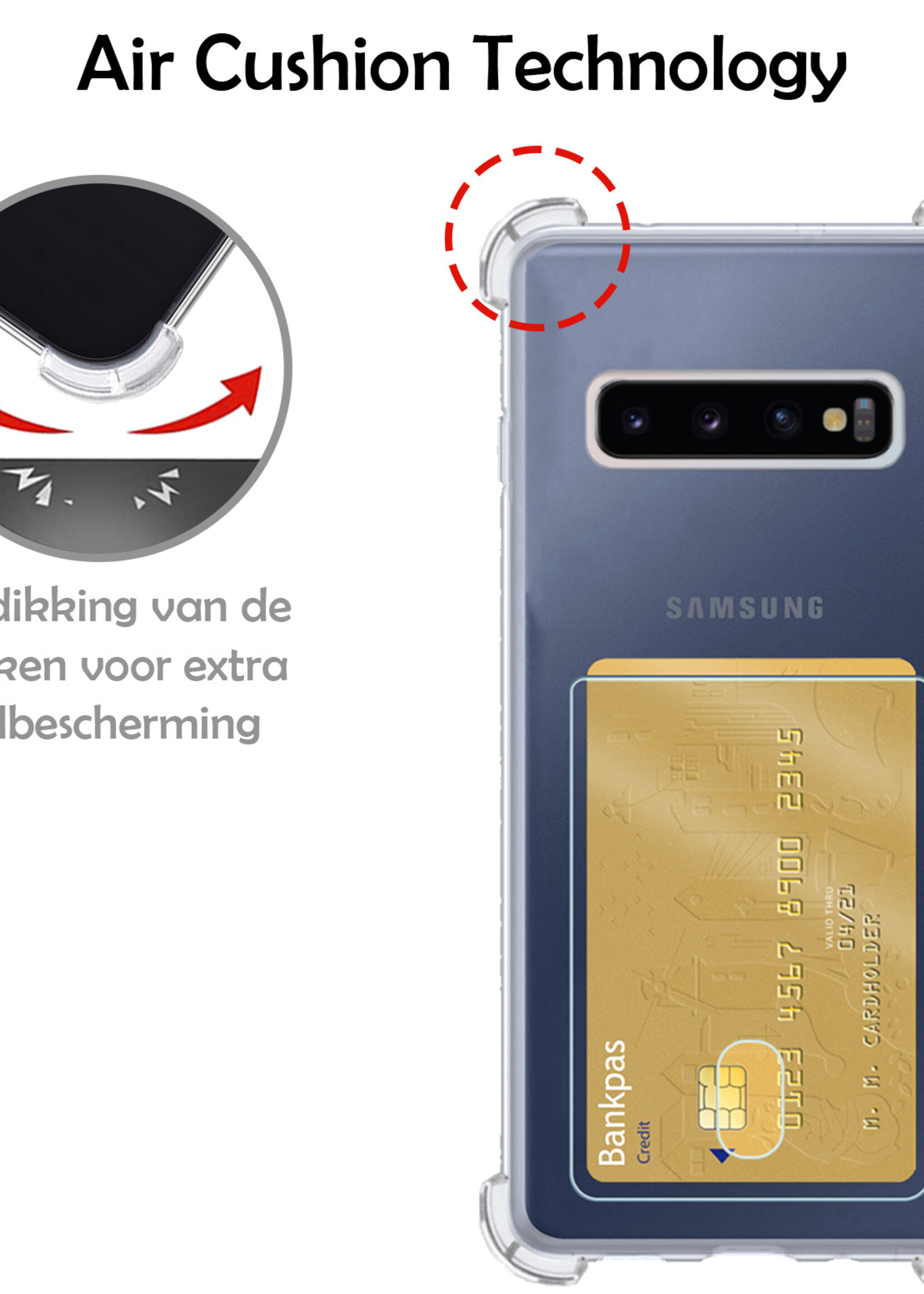 LUQ Hoesje Geschikt voor Samsung S10 Hoesje Case Pashouder Cover Siliconen - Hoes Geschikt voor Samsung Galaxy S10 Hoesje Met Kaarthouder - Transparant - 2 Stuks