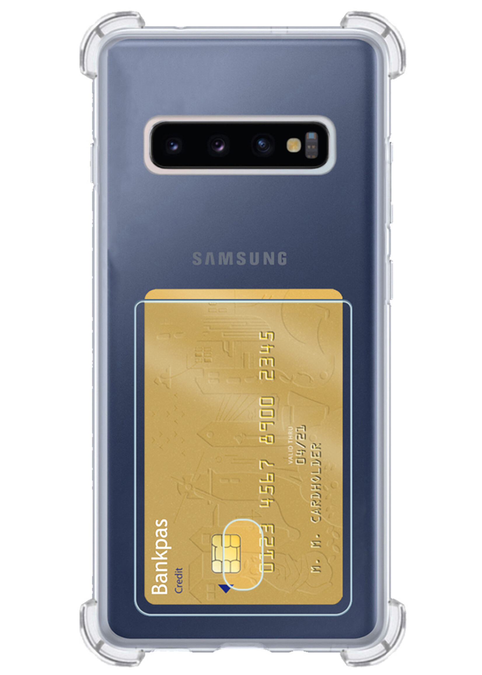 LUQ Hoesje Geschikt voor Samsung S10 Hoesje Case Pashouder Cover Siliconen Met Screenprotector - Hoes Geschikt voor Samsung Galaxy S10 Hoesje Met Kaarthouder- Transparant