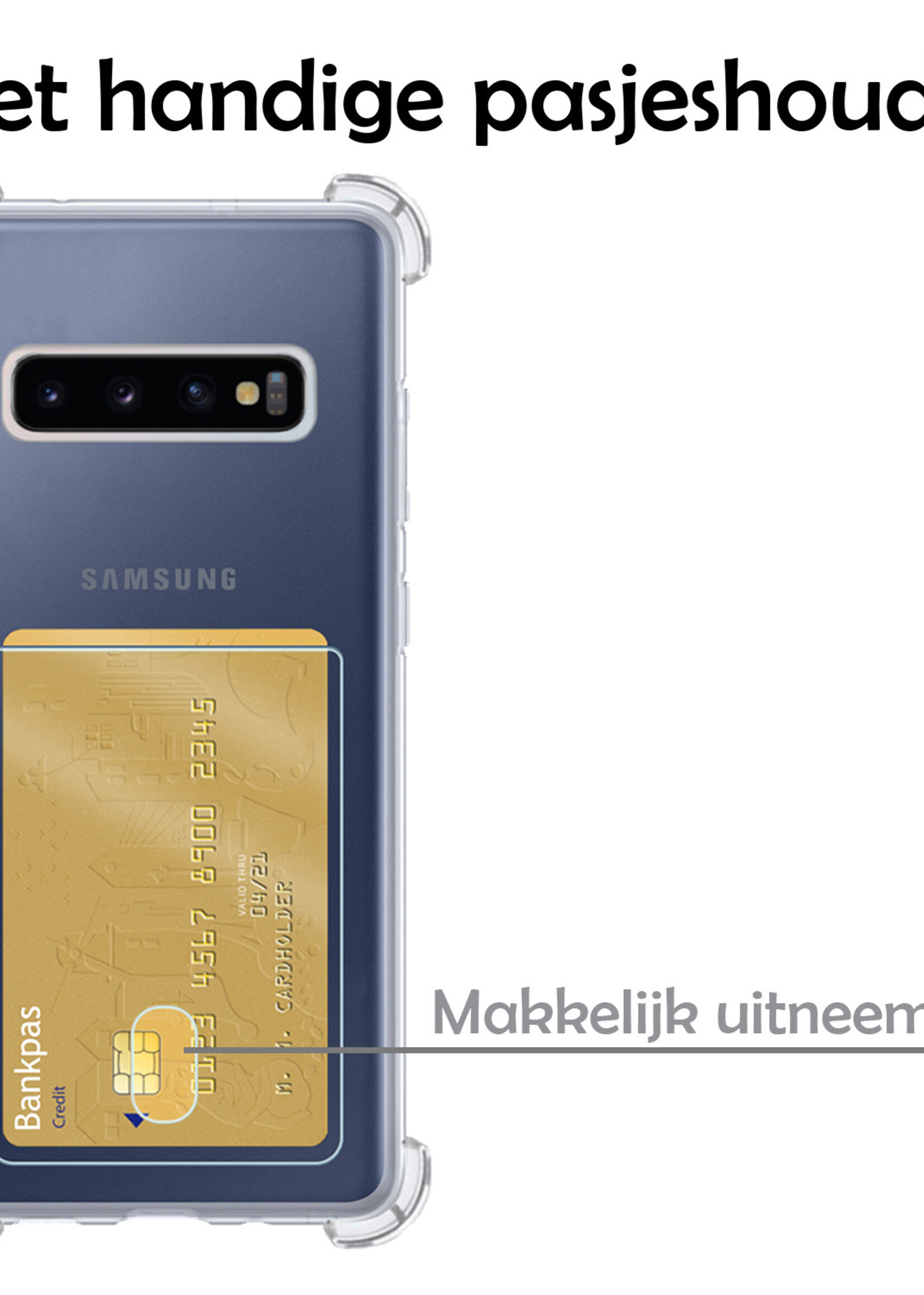 LUQ Hoesje Geschikt voor Samsung S10 Hoesje Case Pashouder Cover Siliconen Met 2x Screenprotector - Hoes Geschikt voor Samsung Galaxy S10 Hoesje Met Kaarthouder- Transparant