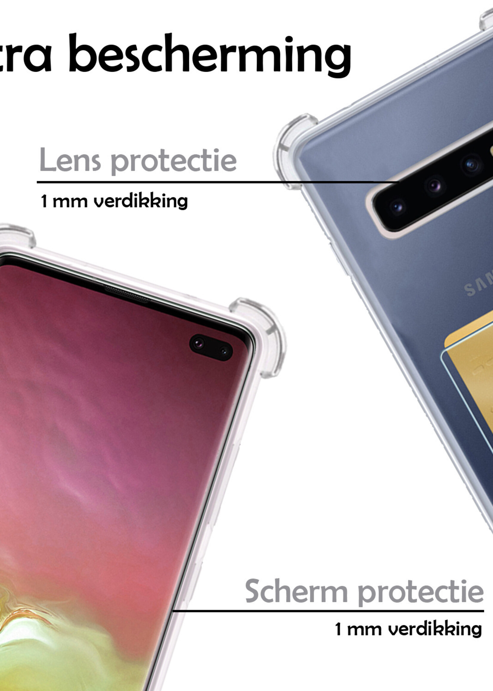 LUQ Hoesje Geschikt voor Samsung S10 Hoesje Case Pashouder Cover Siliconen Met 2x Screenprotector - Hoes Geschikt voor Samsung Galaxy S10 Hoesje Met Kaarthouder- Transparant