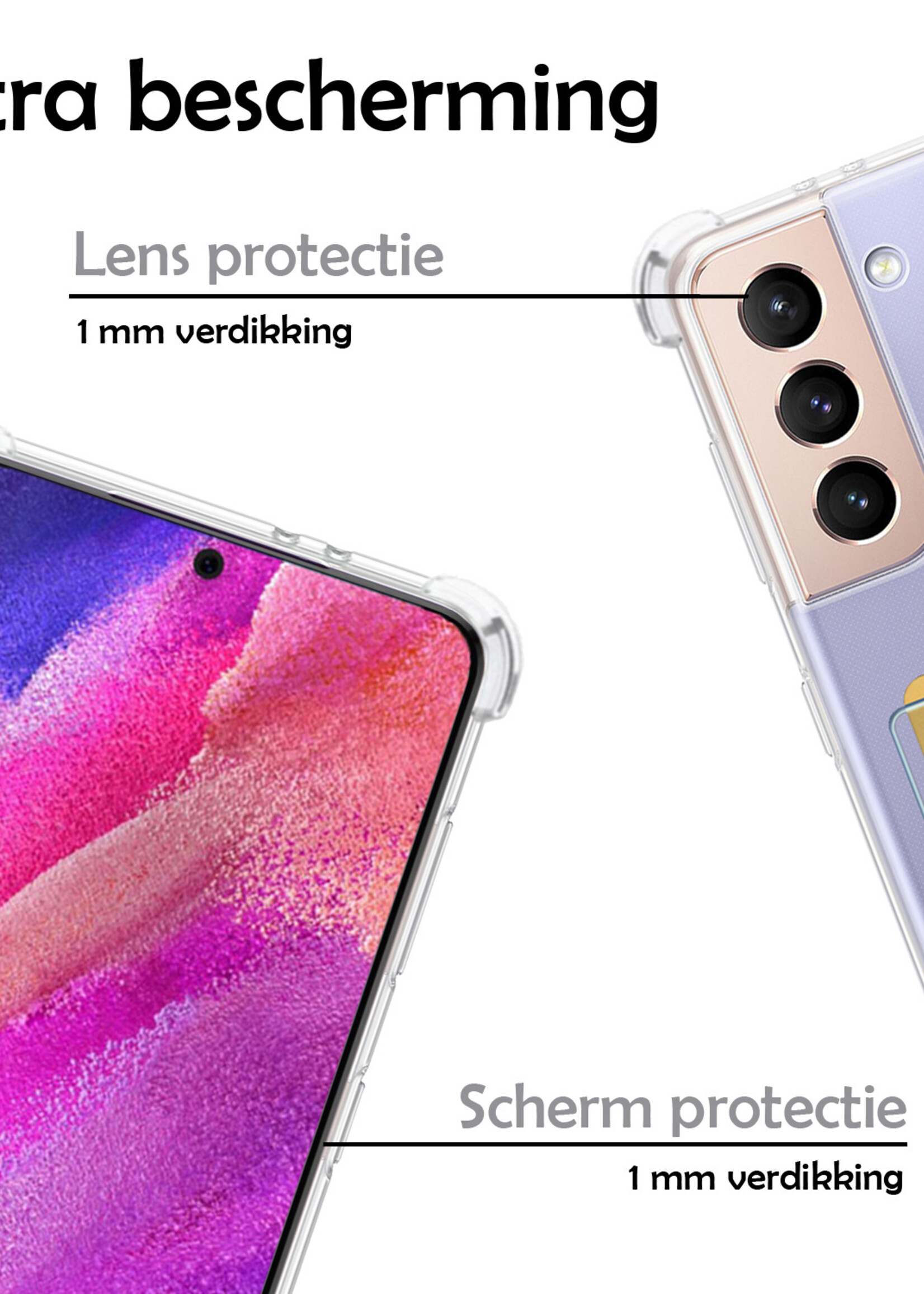 LUQ Hoesje Geschikt voor Samsung S21 FE Hoesje Case Pashouder Cover Siliconen Met Screenprotector - Hoes Geschikt voor Samsung Galaxy S21 FE Hoesje Met Kaarthouder- Transparant