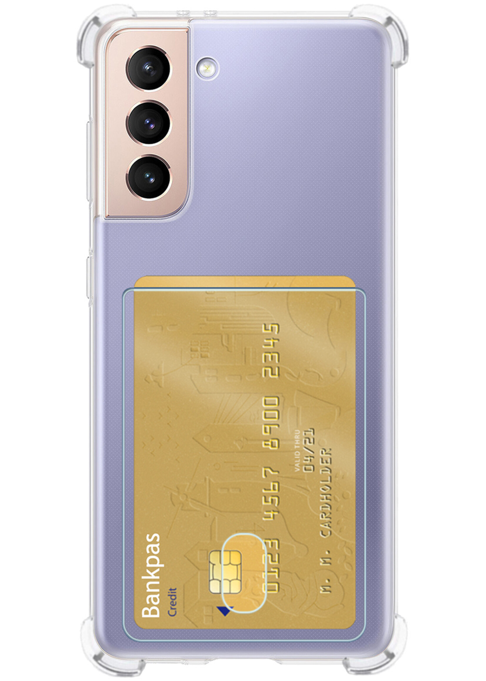 LUQ Hoesje Geschikt voor Samsung S21 FE Hoesje Case Pashouder Cover Siliconen Met Screenprotector - Hoes Geschikt voor Samsung Galaxy S21 FE Hoesje Met Kaarthouder- Transparant