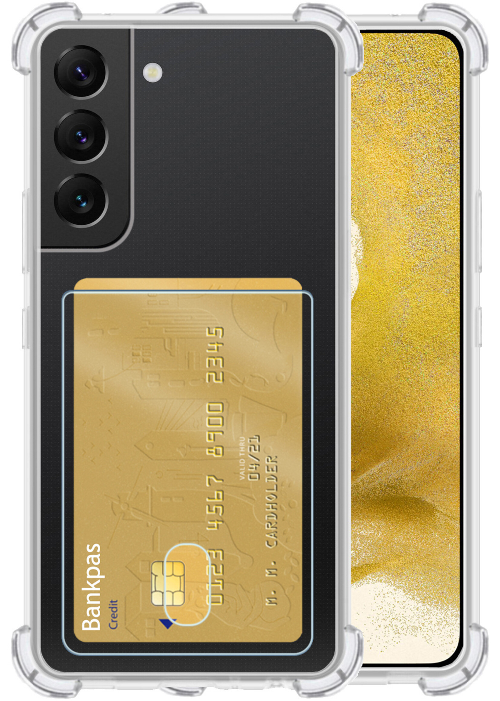 LUQ Hoesje Geschikt voor Samsung S22 Hoesje Case Pashouder Cover Siliconen - Hoes Geschikt voor Samsung Galaxy S22 Hoesje Met Kaarthouder - Transparant