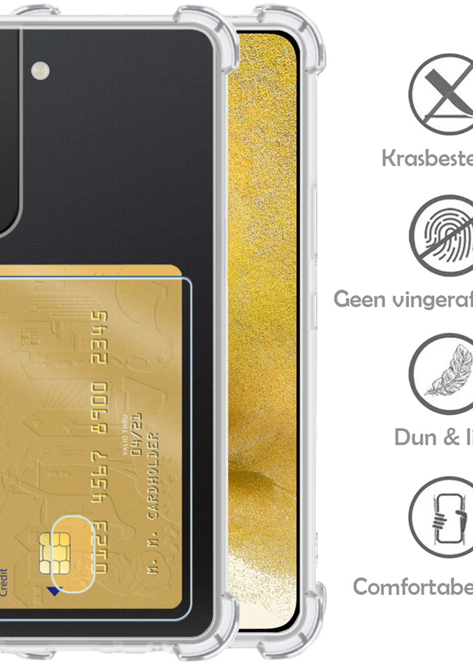 LUQ Hoesje Geschikt voor Samsung S22 Hoesje Case Pashouder Cover Siliconen Met 2x Screenprotector - Hoes Geschikt voor Samsung Galaxy S22 Hoesje Met Kaarthouder- Transparant