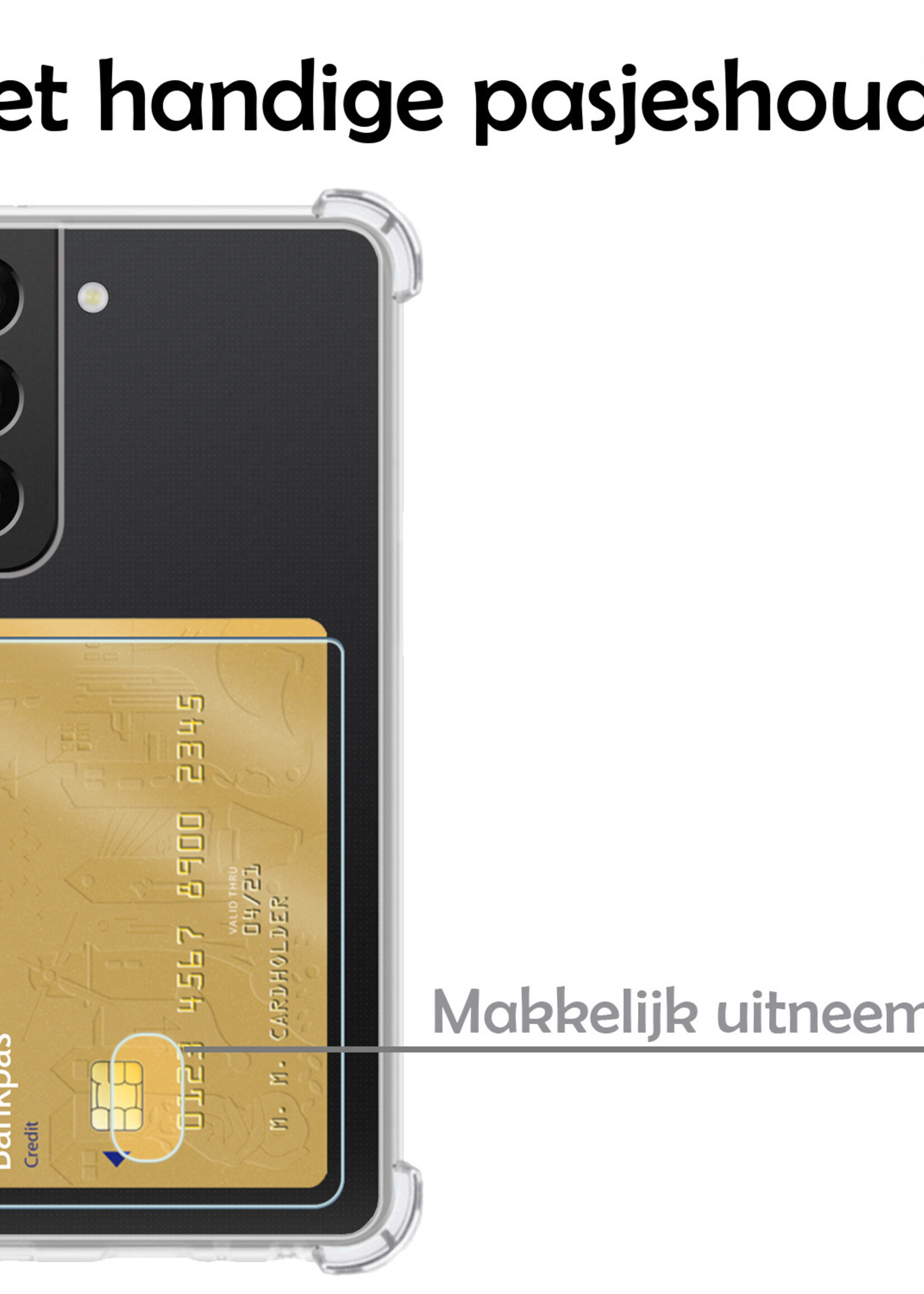 LUQ Hoesje Geschikt voor Samsung S22 Hoesje Case Pashouder Cover Siliconen Met 2x Screenprotector - Hoes Geschikt voor Samsung Galaxy S22 Hoesje Met Kaarthouder- Transparant