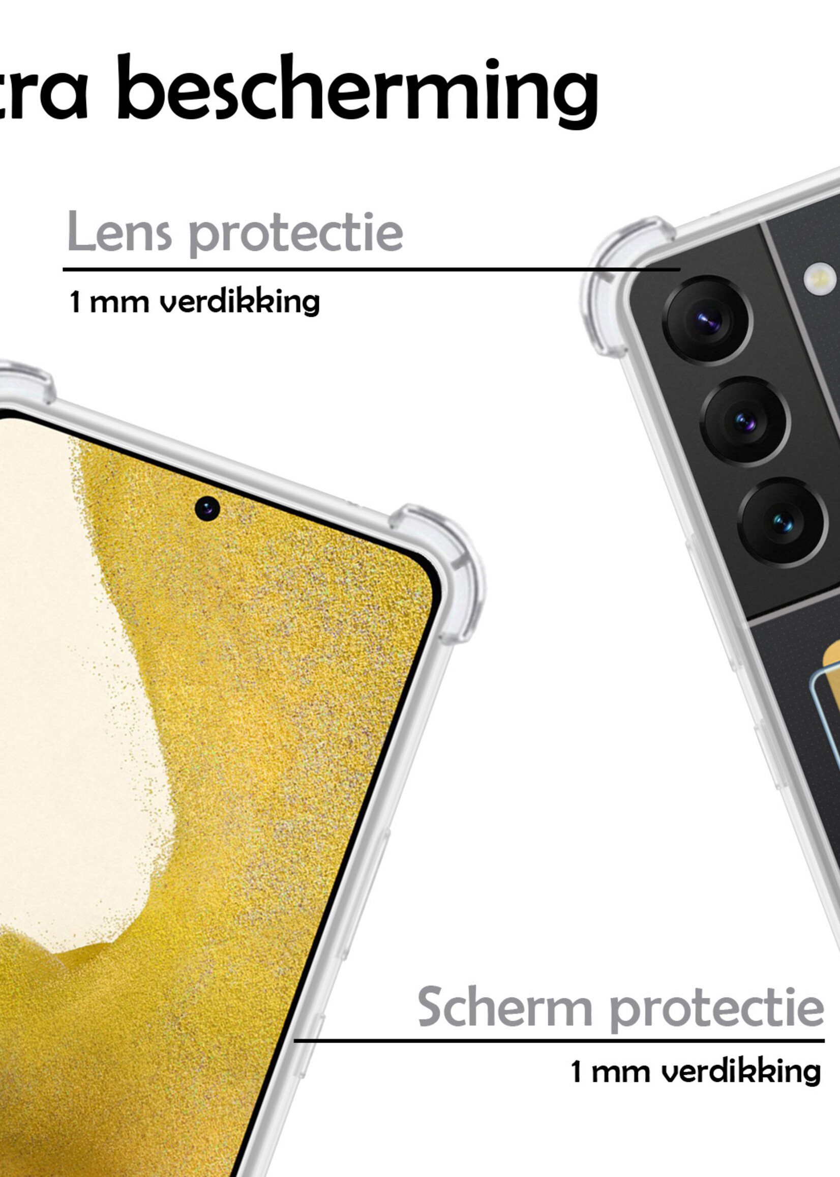 LUQ Hoesje Geschikt voor Samsung S22 Hoesje Case Pashouder Cover Siliconen Met 2x Screenprotector - Hoes Geschikt voor Samsung Galaxy S22 Hoesje Met Kaarthouder- Transparant