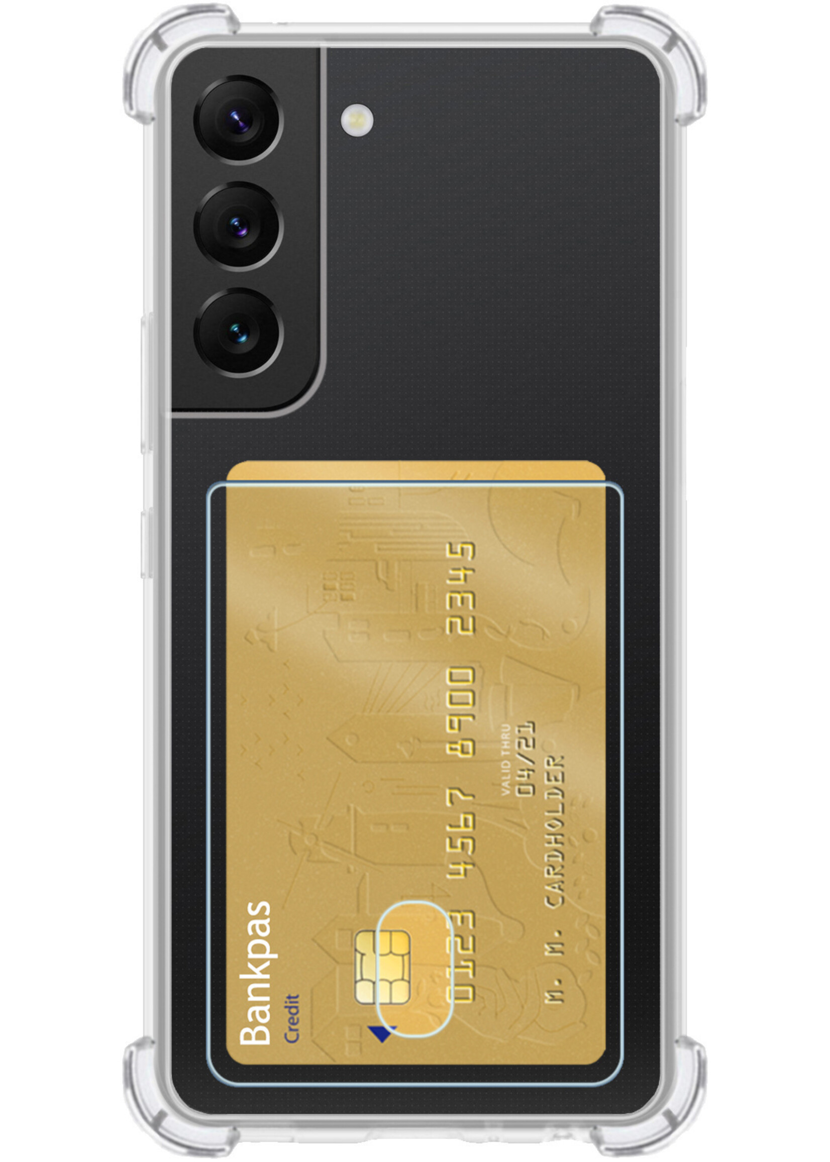 LUQ Hoesje Geschikt voor Samsung S22 Hoesje Case Pashouder Cover Siliconen Met 2x Screenprotector - Hoes Geschikt voor Samsung Galaxy S22 Hoesje Met Kaarthouder- Transparant